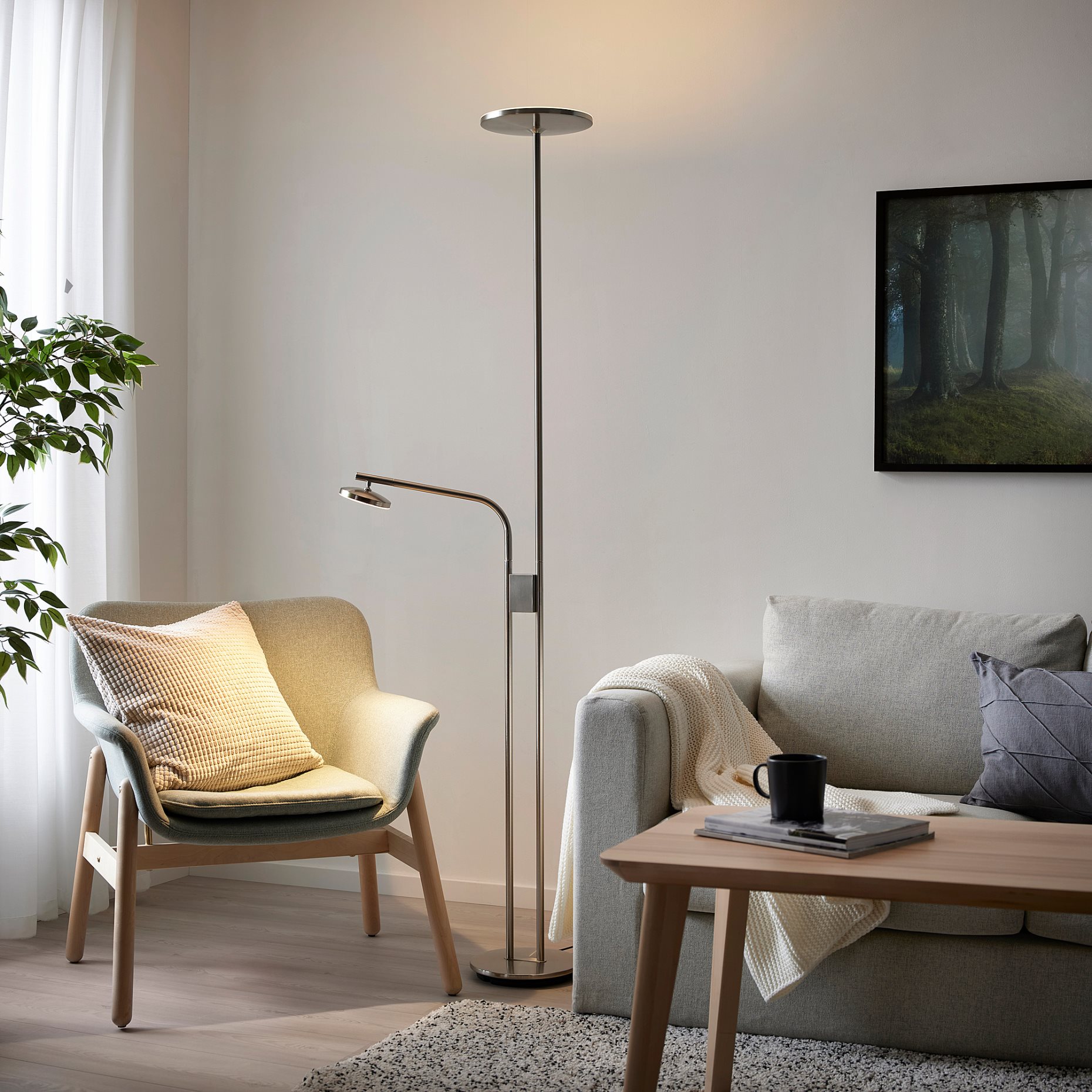 ISJAKT, floor uplighter/reading lamp dimmable with built-in LED light source, 180 cm, 404.597.08