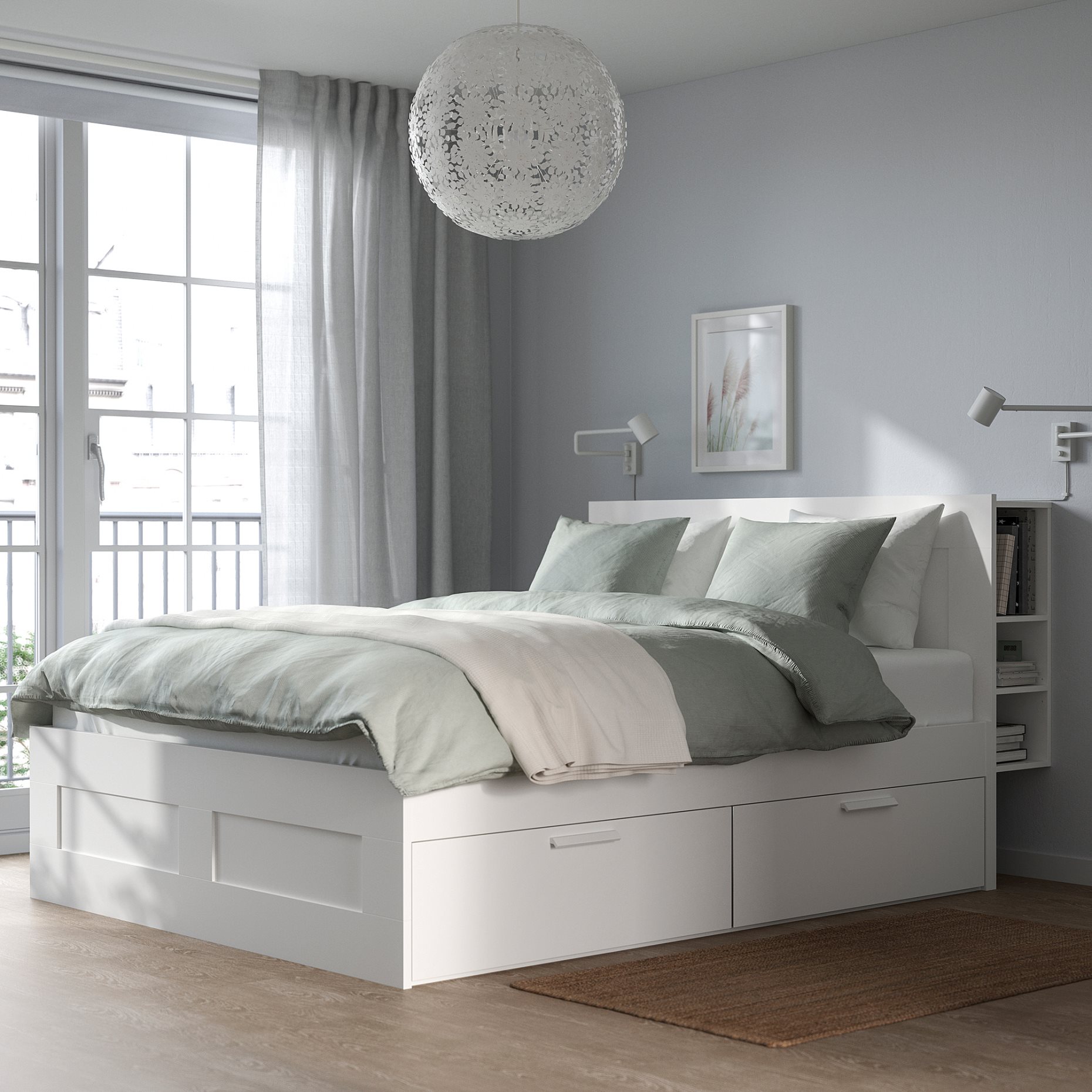 BRIMNES, bed frame with storage and headboard, 140X200 cm, 491.574.57