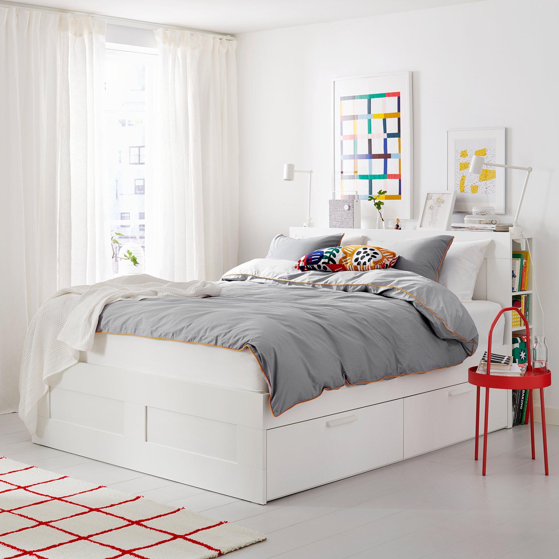 BRIMNES, bed frame with storage and headboard, 140X200 cm, 491.574.57