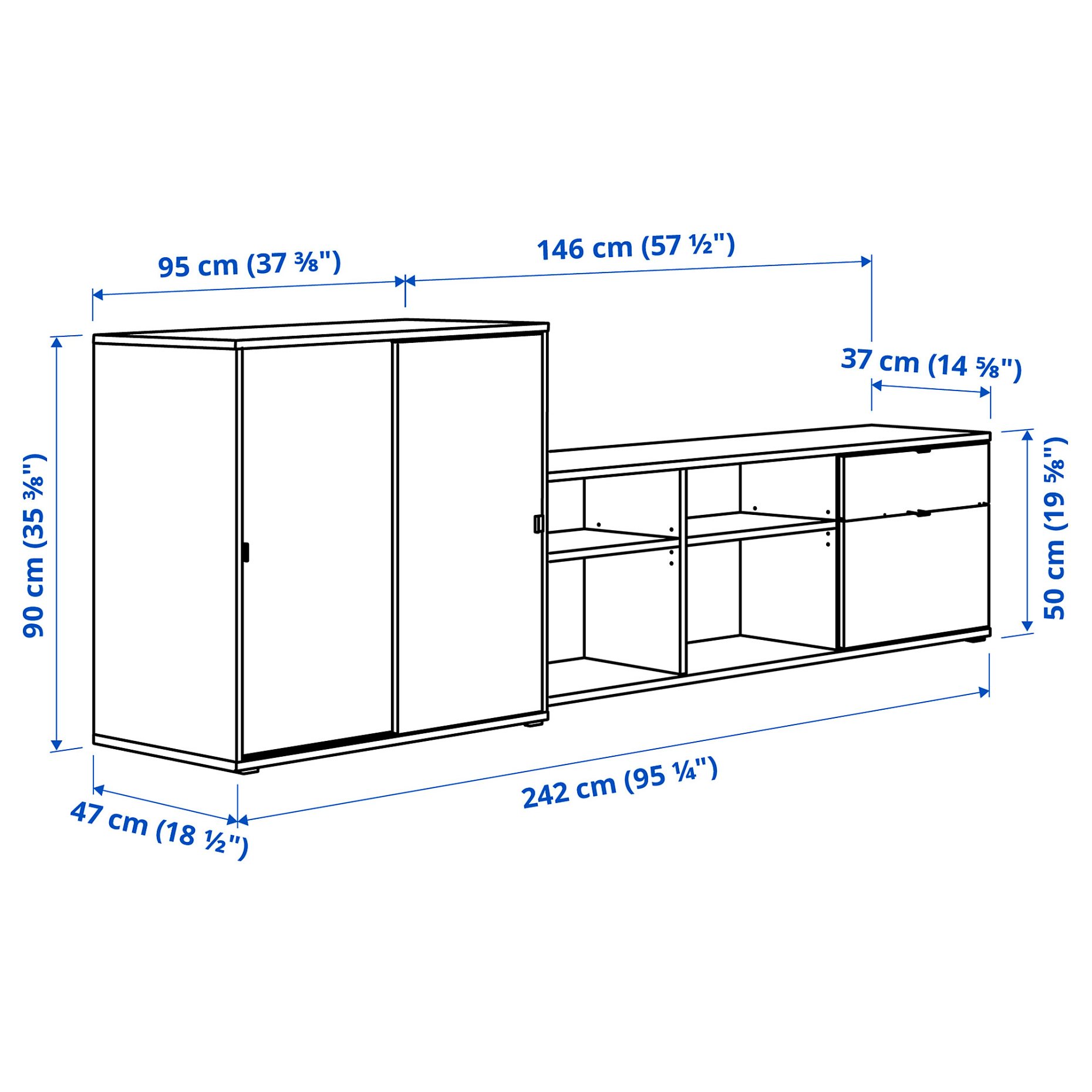 VIHALS, TV/storage combination, 242x37x90 cm, 494.406.01