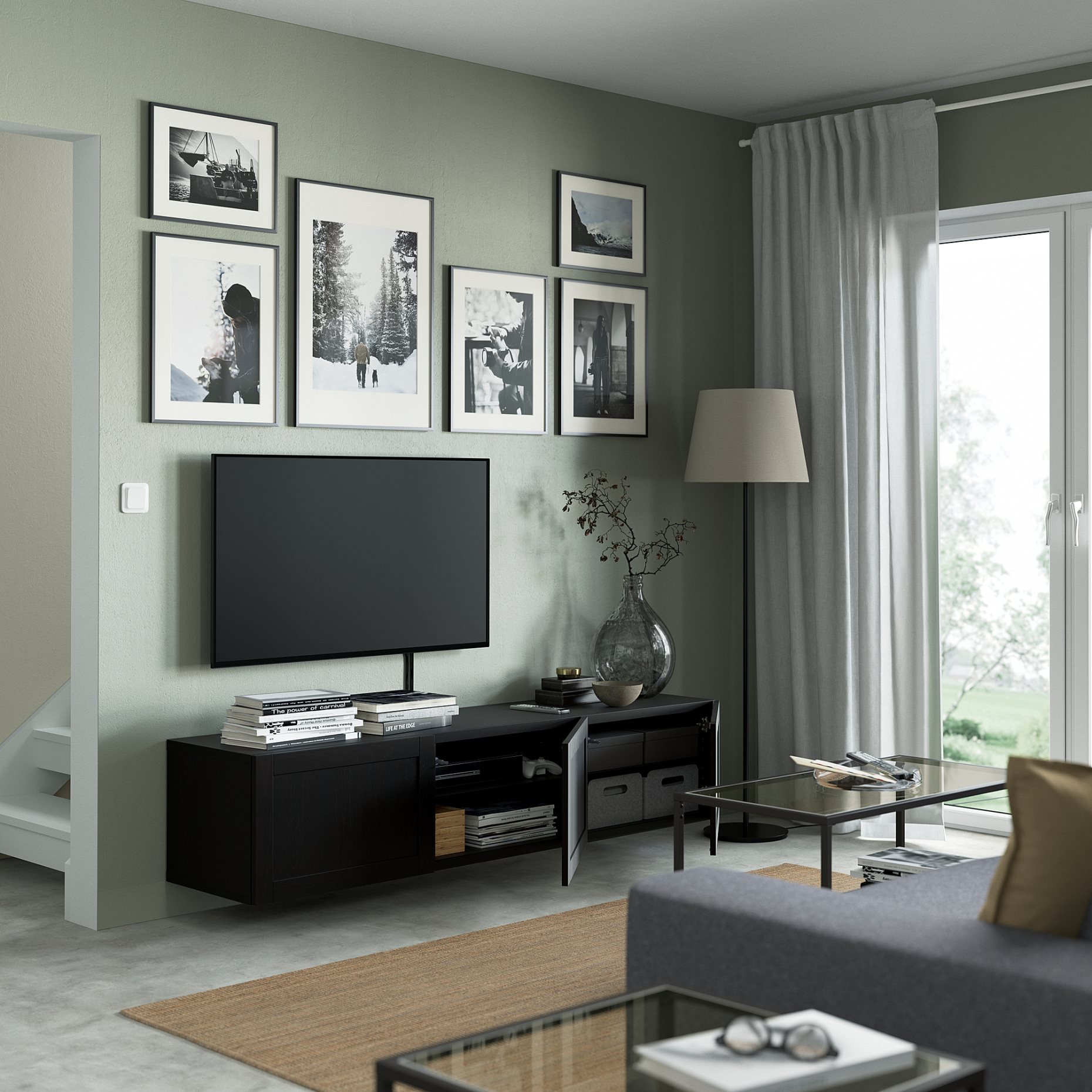 BESTÅ, έπιπλο TV με πόρτες, 180x42x38 cm, 593.306.59