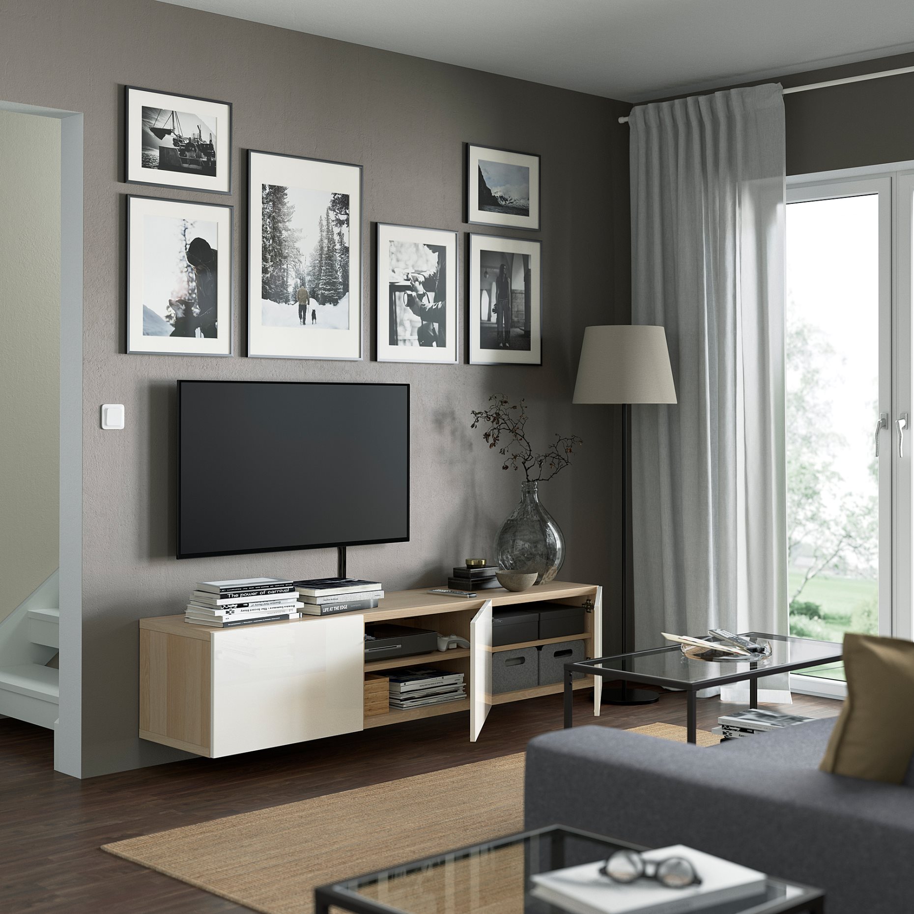 BESTÅ, TV bench with doors, 180x42x38 cm, 593.307.15