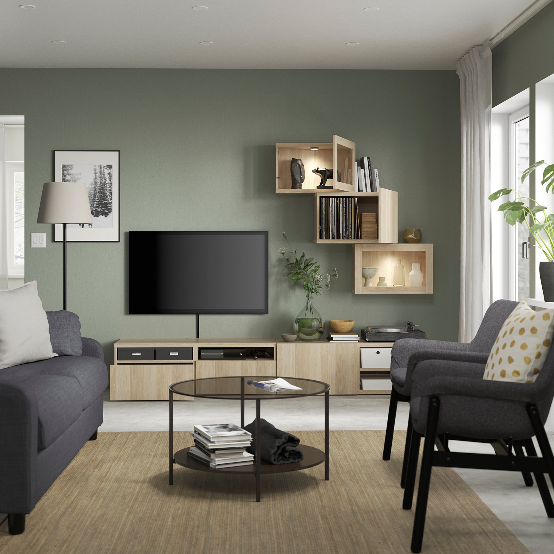 BESTÅ, TV storage combination/glass doors/drawers soft closing, 240x42x190 cm, 594.113.25