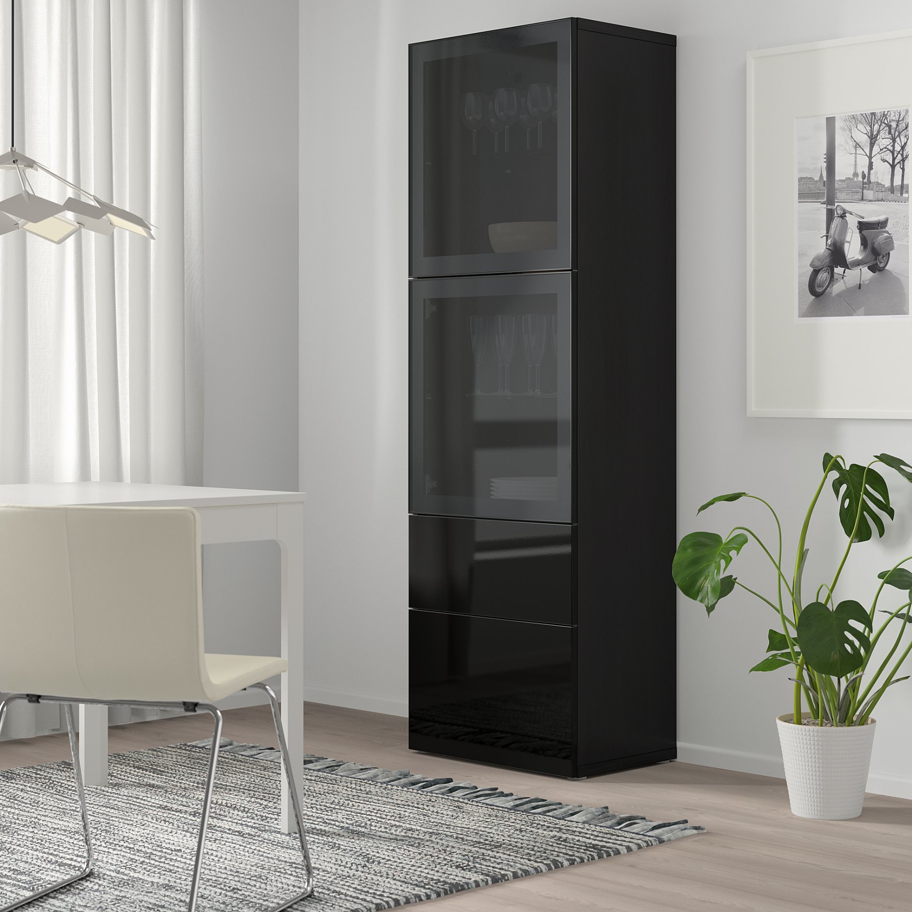 BESTÅ, storage combination with glass doors/drawers soft closing, 60x42x193 cm, 693.011.14