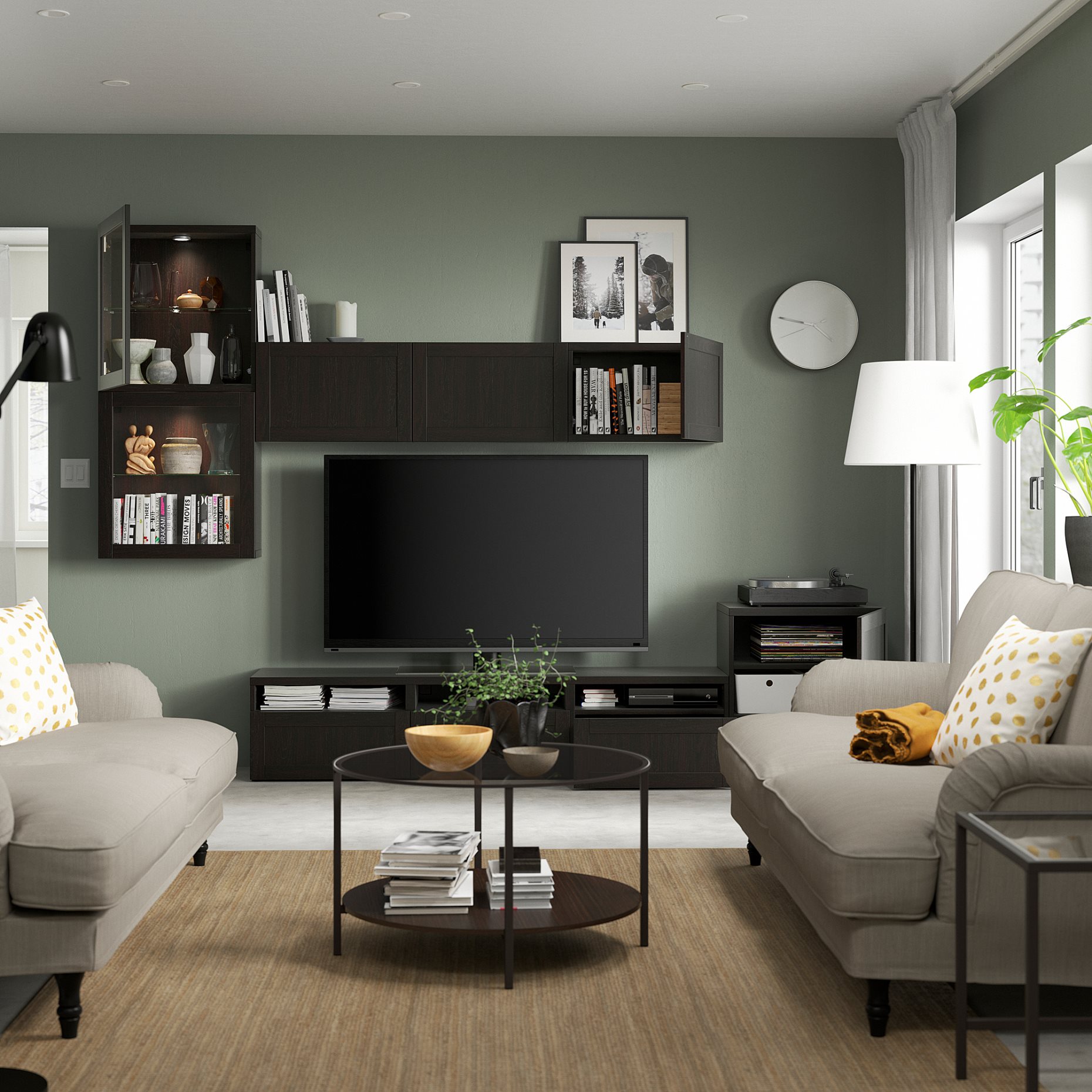 BESTÅ, TV storage combination/glass doors/drawers push open, 300x42x211 cm, 794.067.14