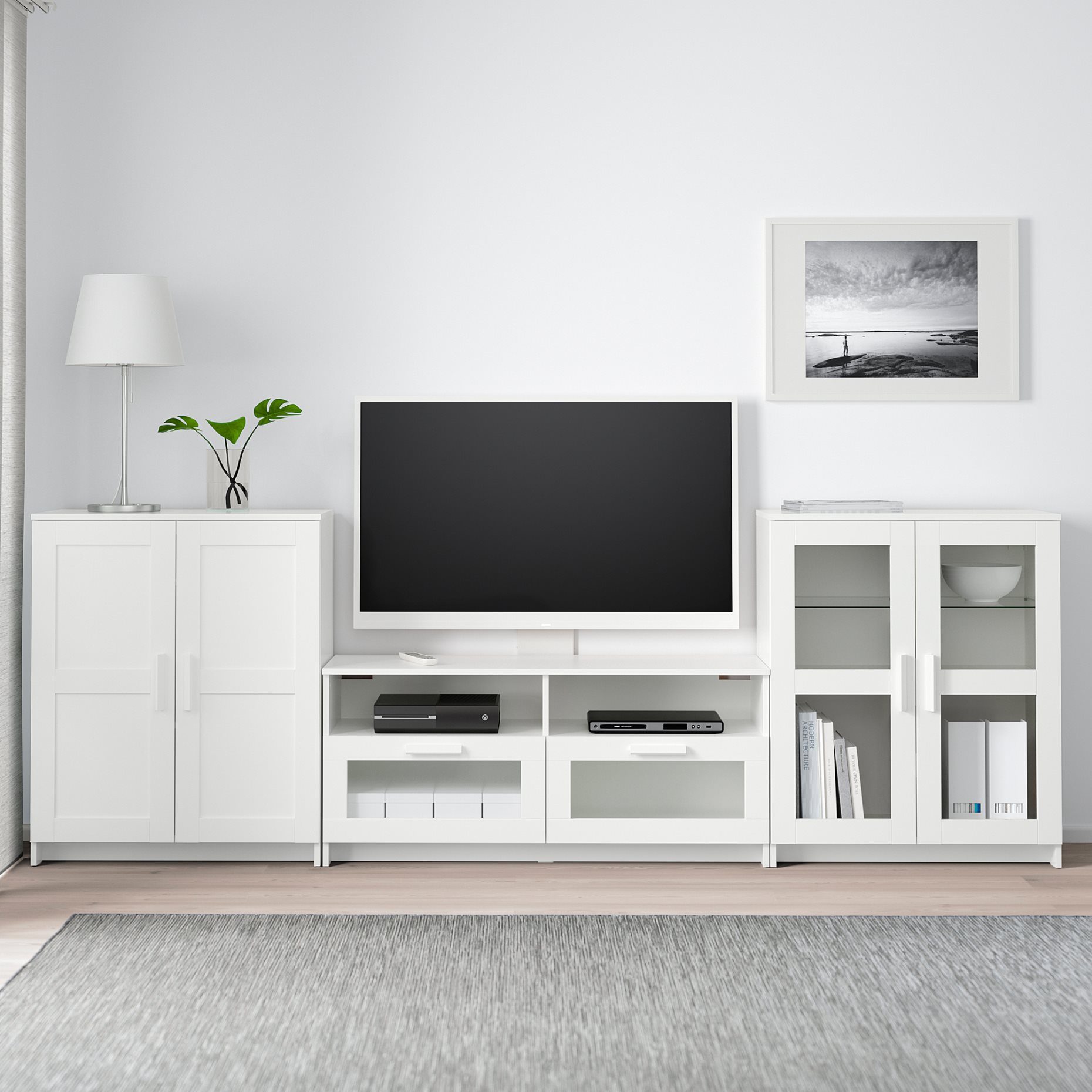 BRIMNES, TV storage combination/glass doors, 992.782.25