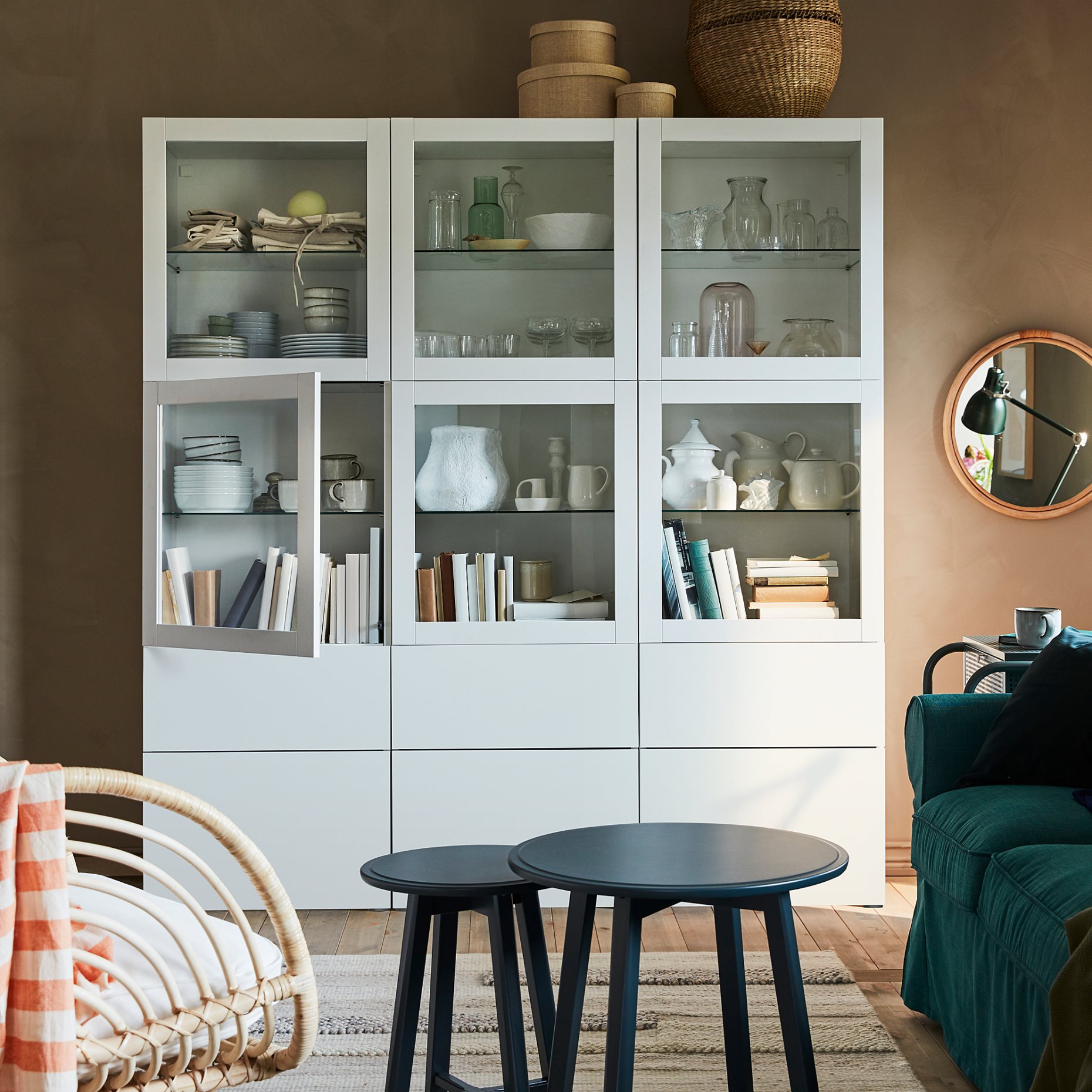 BESTÅ, storage combination with glass doors/drawers soft closing, 60x42x193 cm, 993.008.58