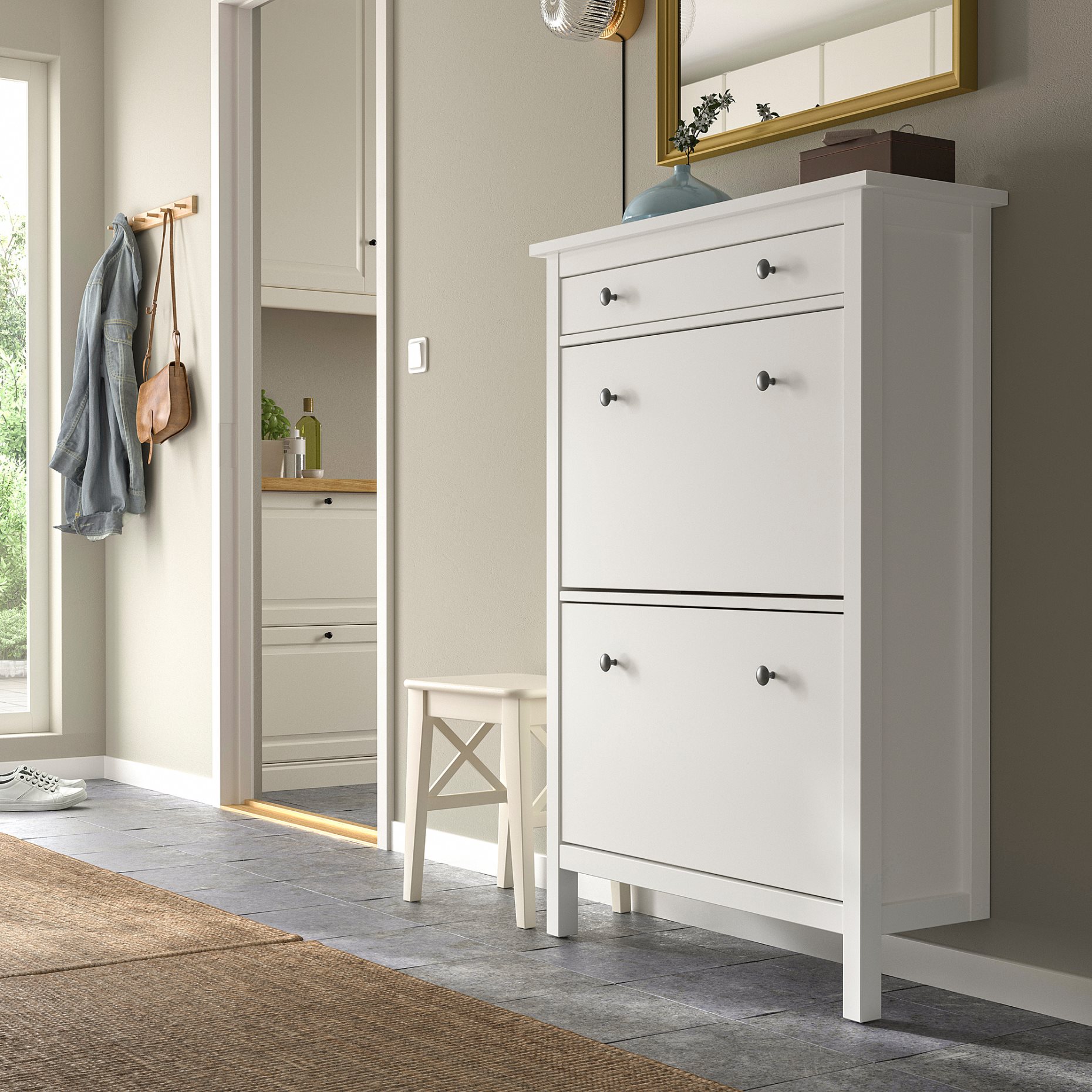 HEMNES, παπουτσοθήκη με 2 τμήματα, 89x30x127 cm, 201.695.59
