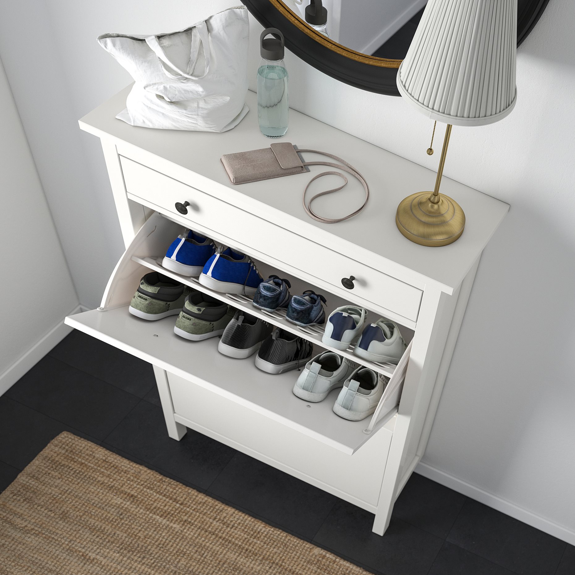HEMNES, παπουτσοθήκη με 2 τμήματα, 89x30x127 cm, 201.695.59