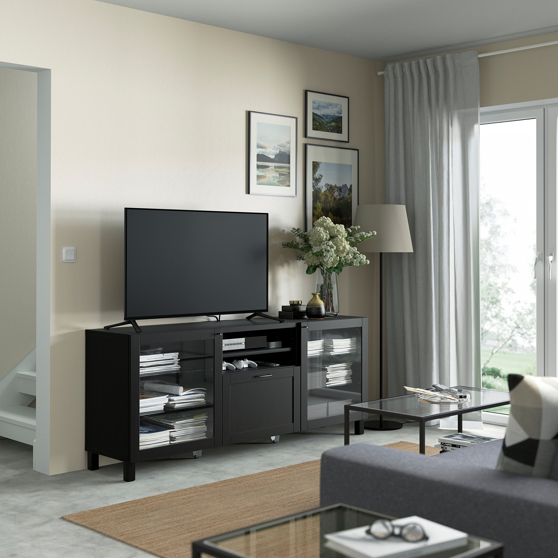 BESTÅ, TV bench with doors/drawer soft closing, 180x42x74 cm, 291.940.88
