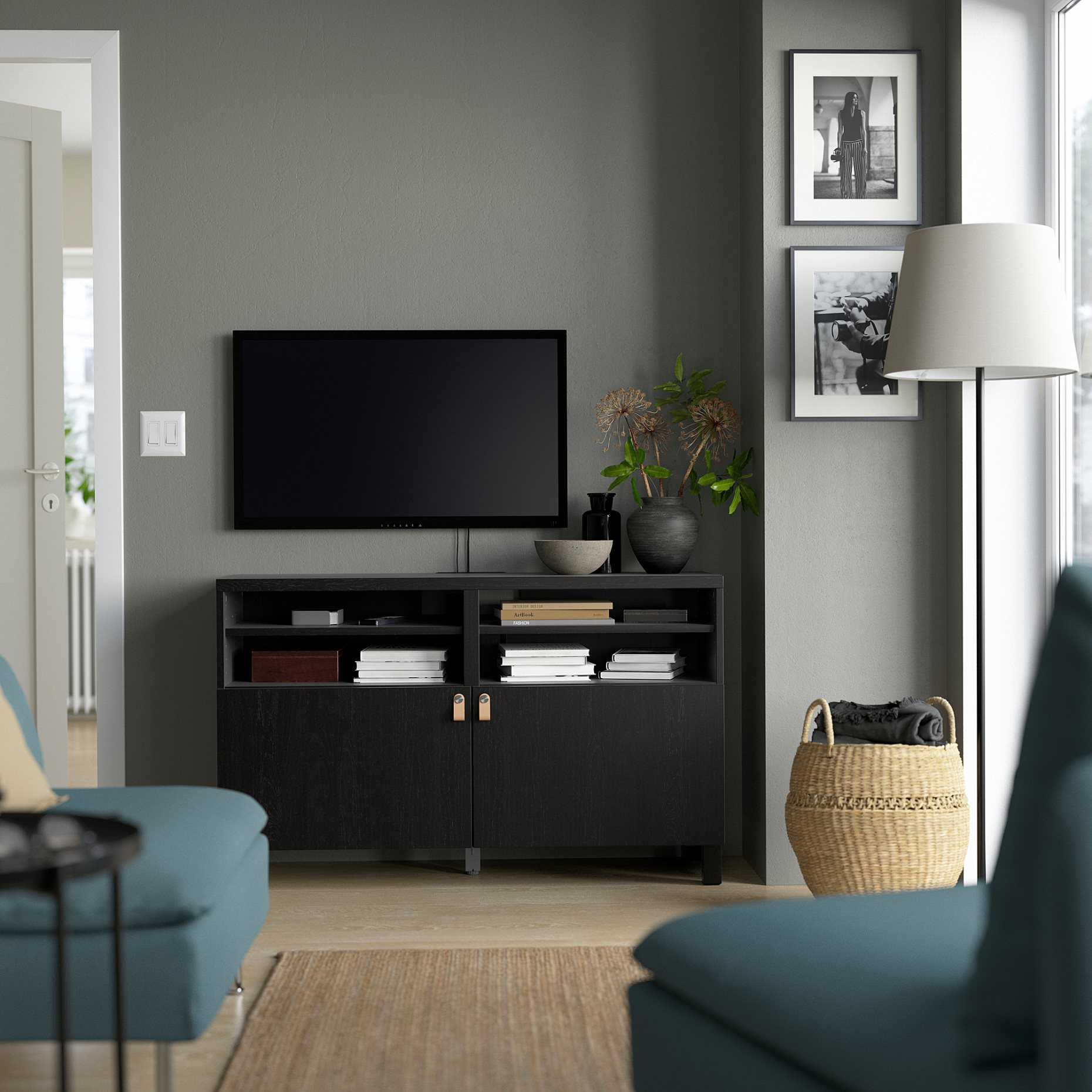 BESTÅ, TV bench with doors, 120x42x74 cm, 390.683.29
