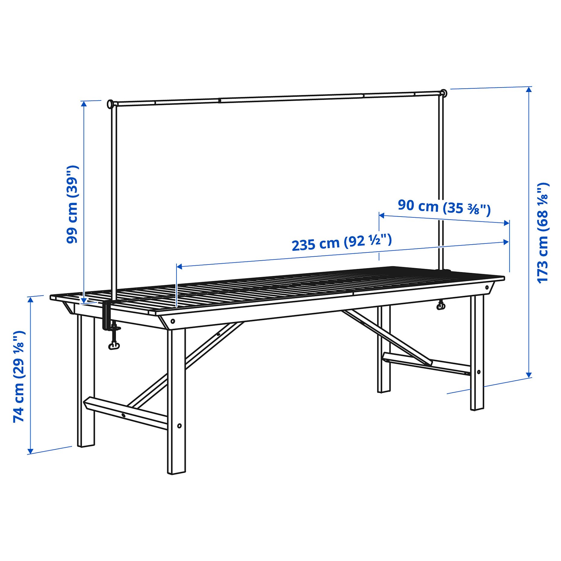 BONDHOLMEN/HELGEO, table with decorating rod/outdoor, 235 cm, 395.453.35