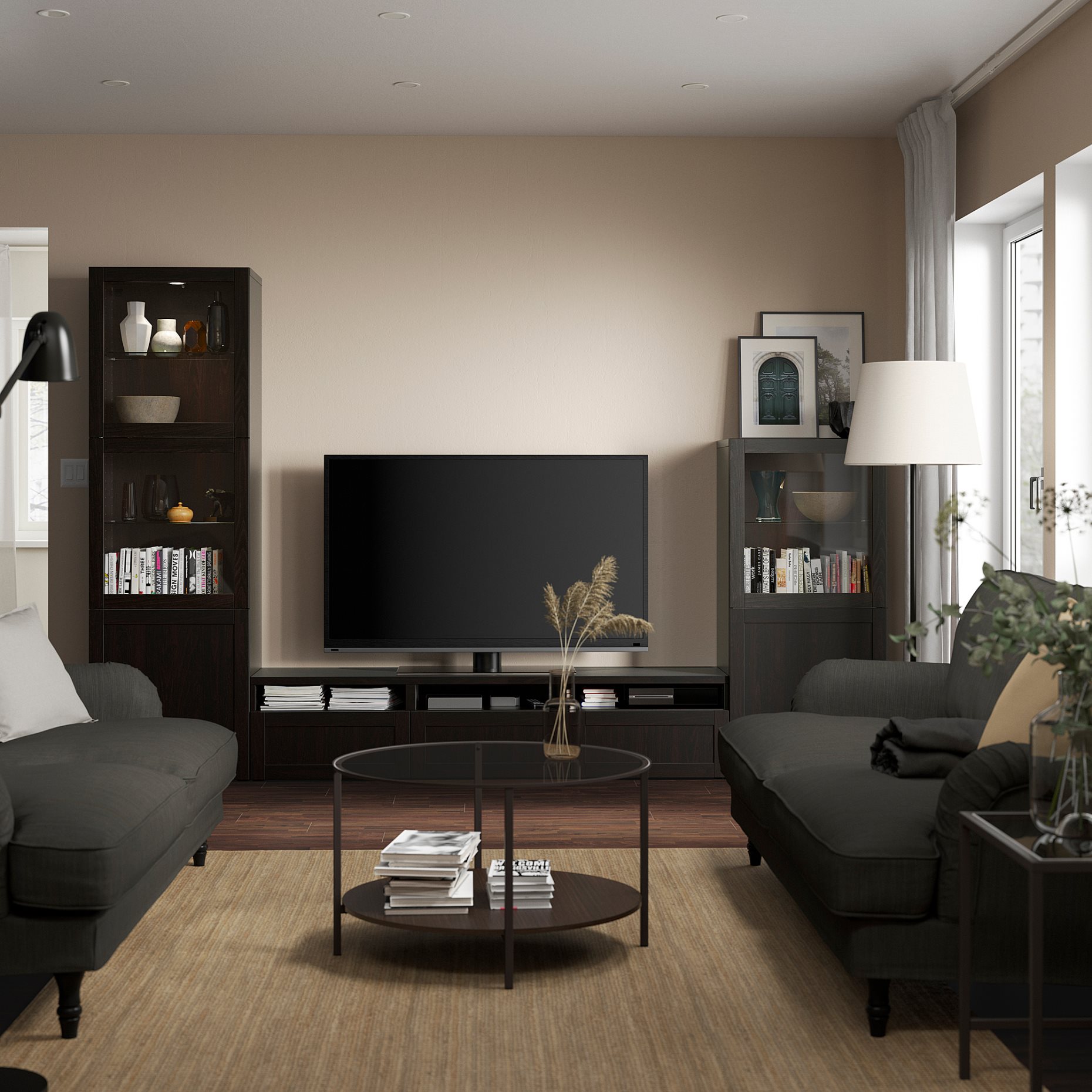 BESTÅ, TV storage combination/glass doors/drawers soft closing, 300x42x193 cm, 593.307.82