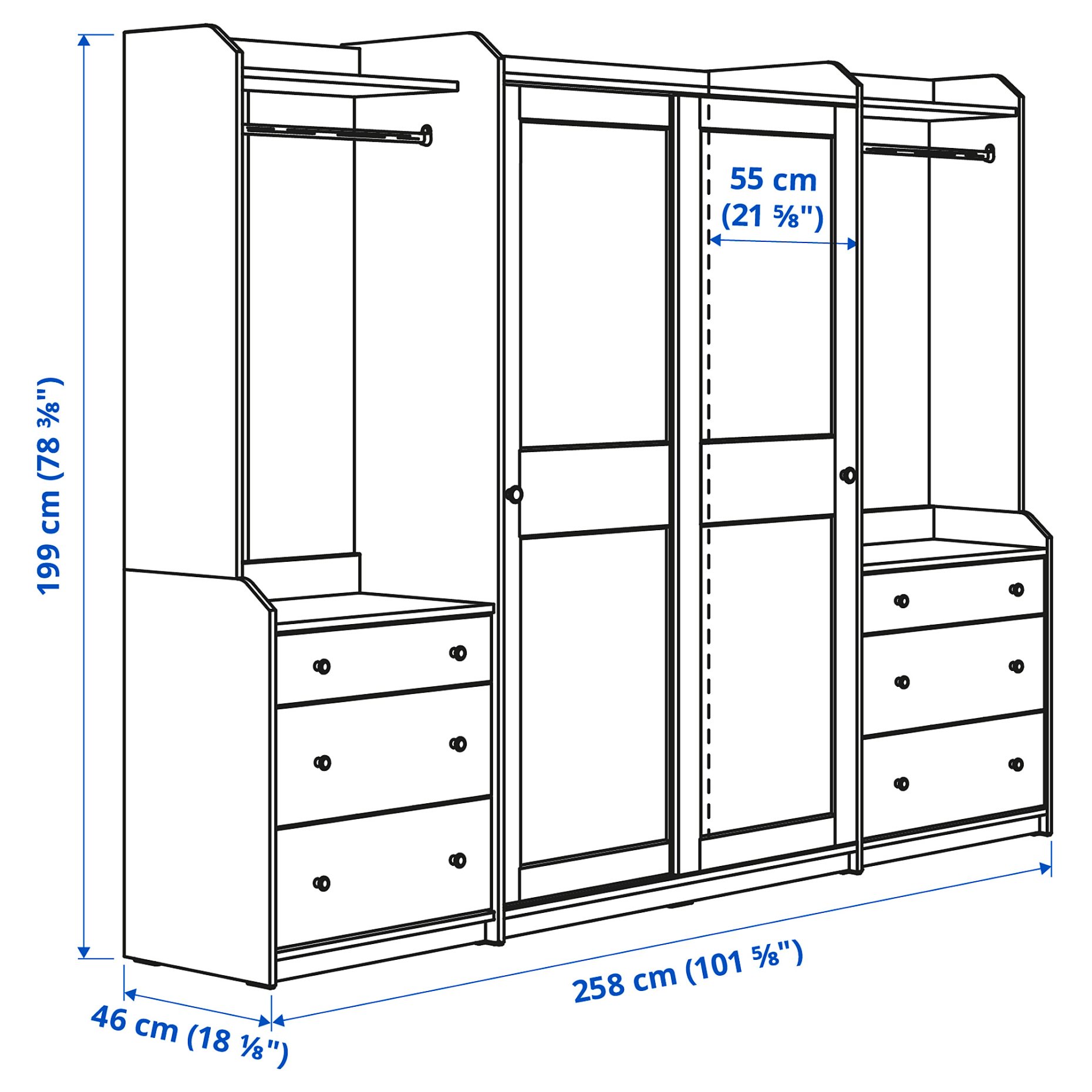HAUGA, wardrobe combination, 258X55X199 cm, 793.881.64