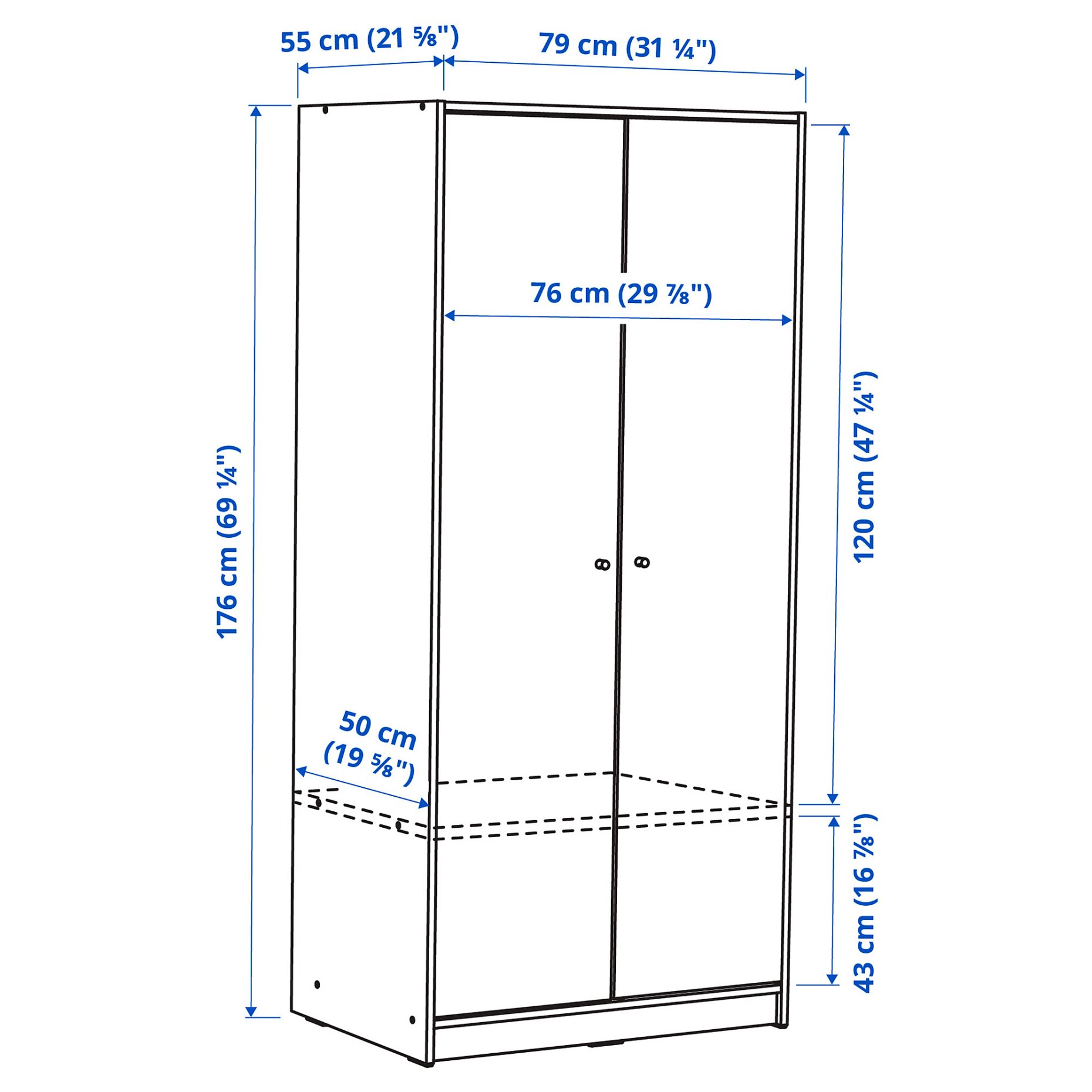 KLEPPSTAD, wardrobe with 2 doors, 804.372.34