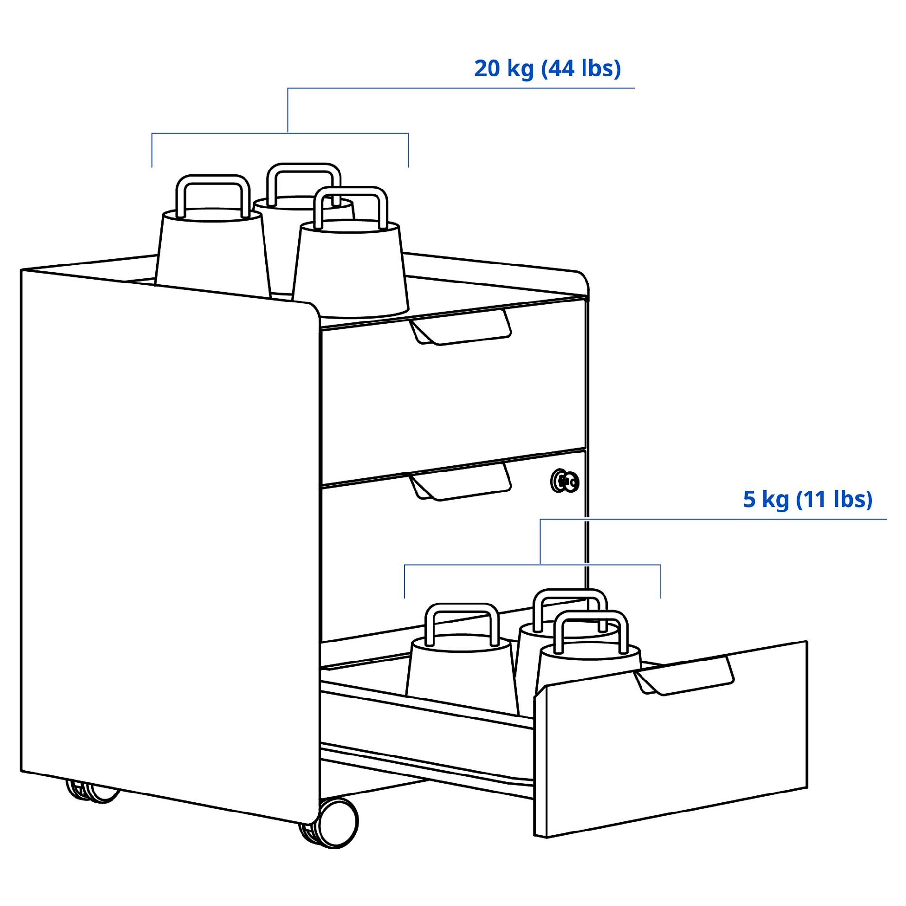 TROTTEN, drawer unit with 3 drawers on castors, 40x47x56 cm, 804.850.98