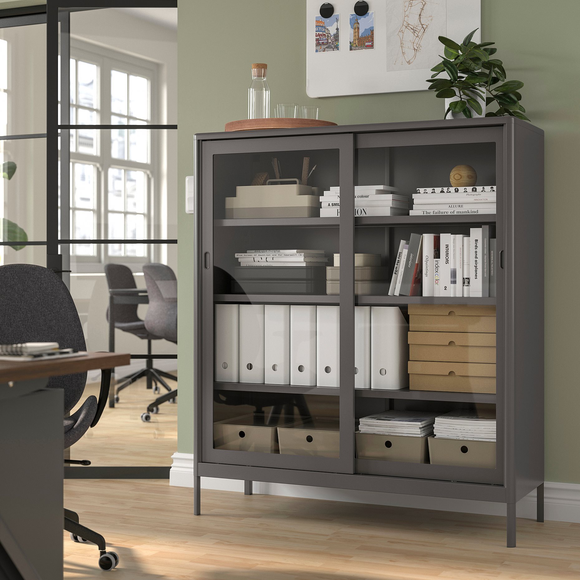 IDÅSEN, cabinet with sliding glass doors, 120x140 cm, 904.963.84