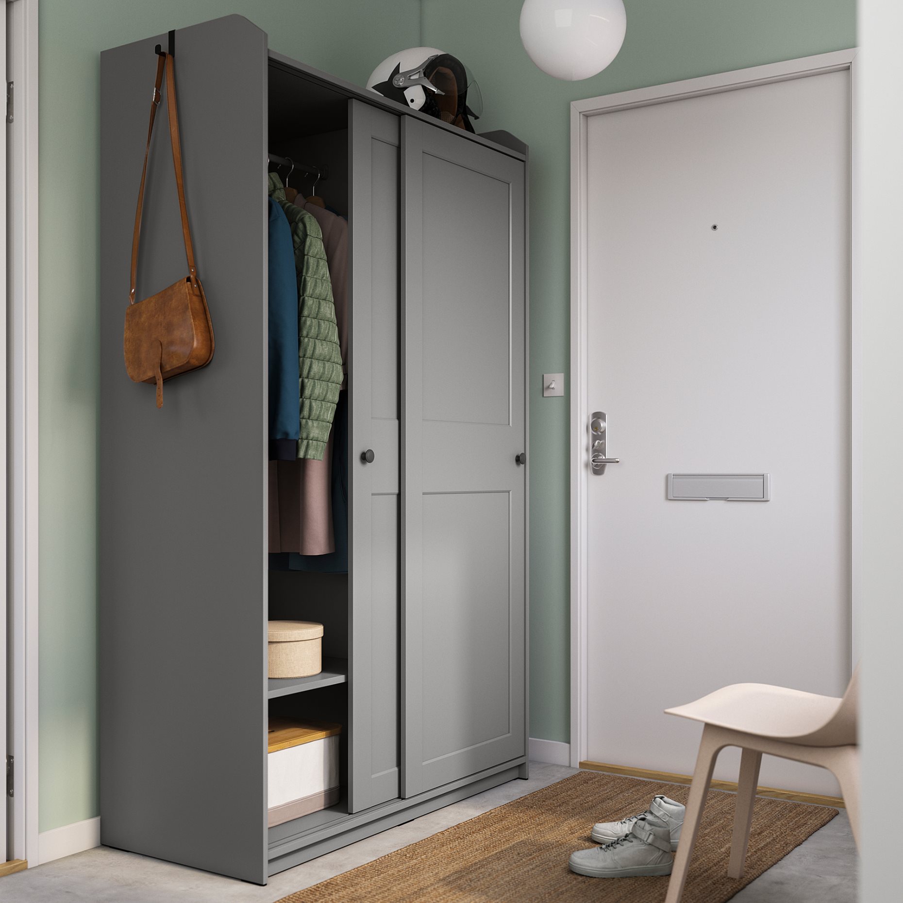 HAUGA, wardrobe with sliding doors, 118x55x199 cm, 604.072.71