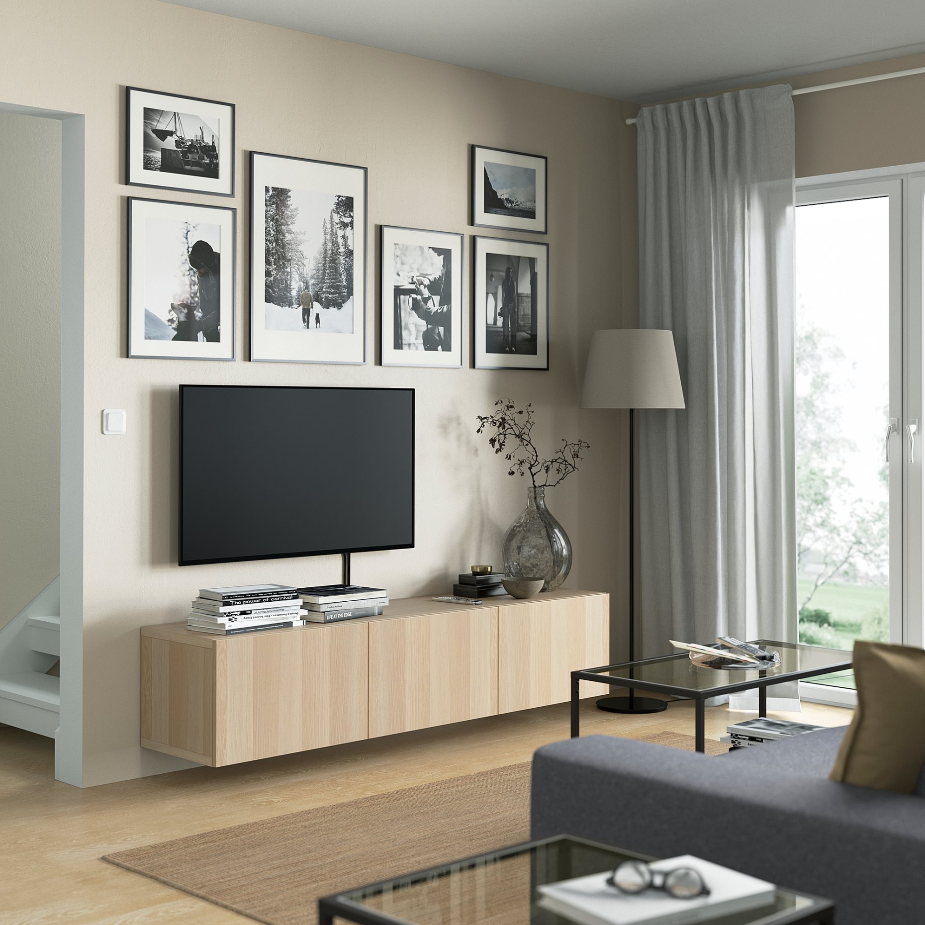 BESTÅ, TV bench with doors, 180x42x38 cm, 893.307.09