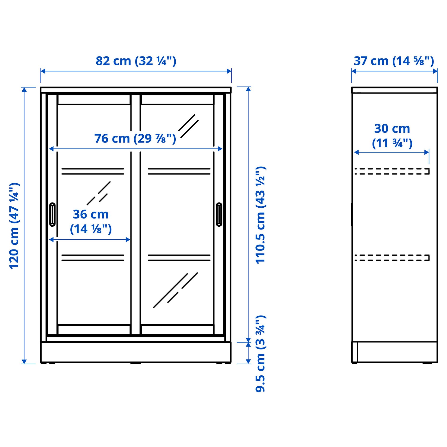 TONSTAD, ντουλάπι με συρόμενες γυάλινες πόρτες, 82x37x120 cm, 004.892.84