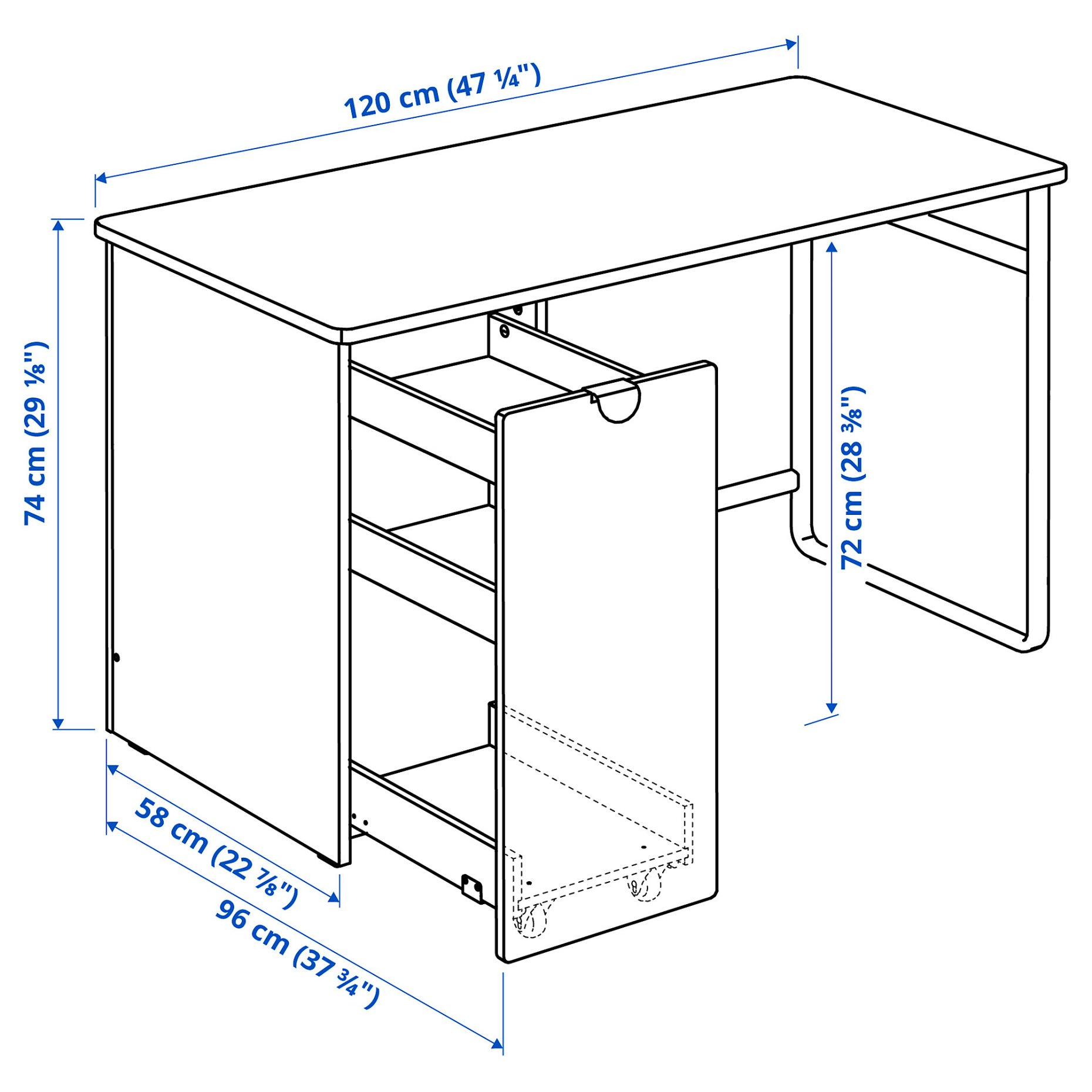 LÄRANDE, desk with pull-out storage unit, 58x120 cm, 004.927.95