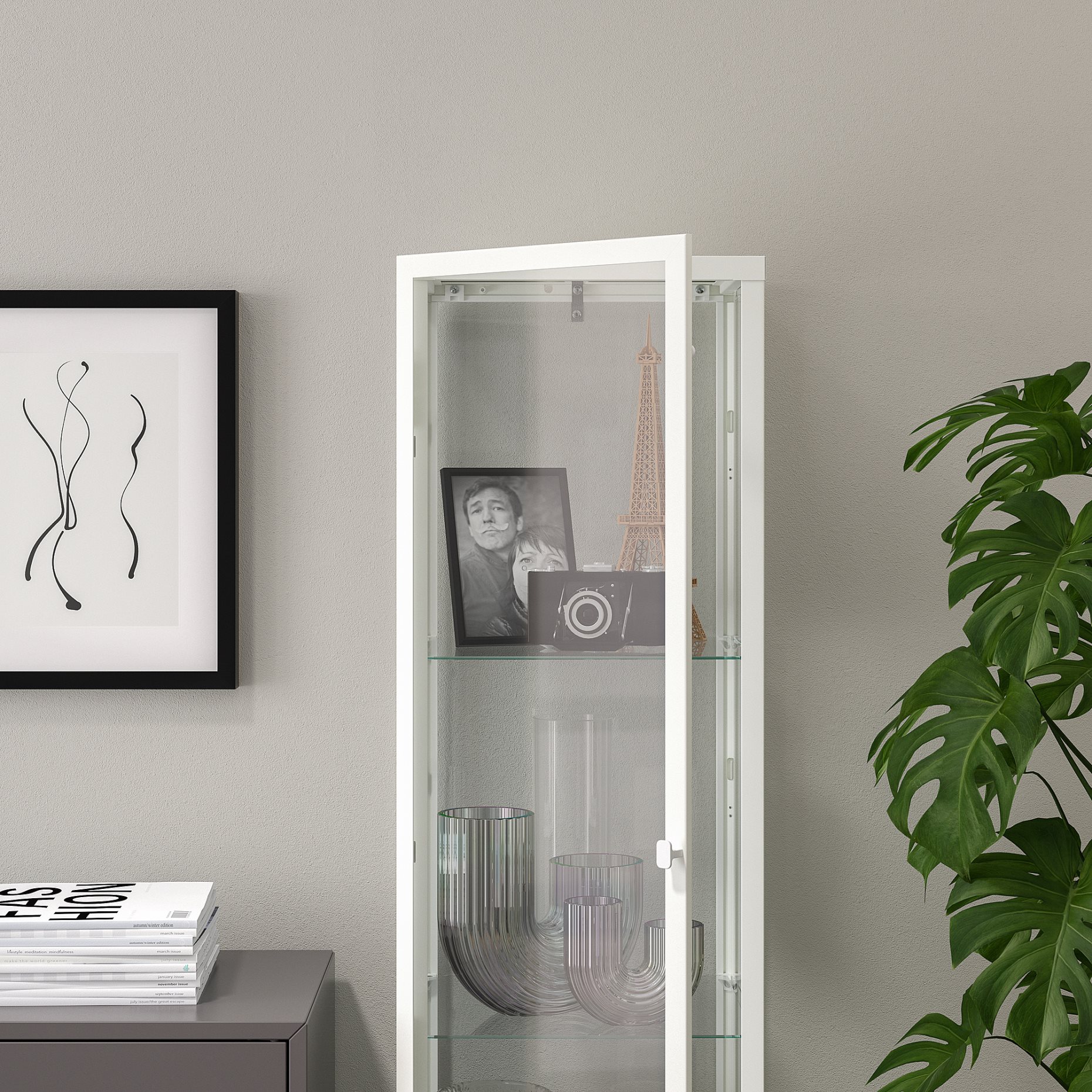 BLÅLIDEN, glass-door cabinet, 35x32x151 cm, 005.012.43