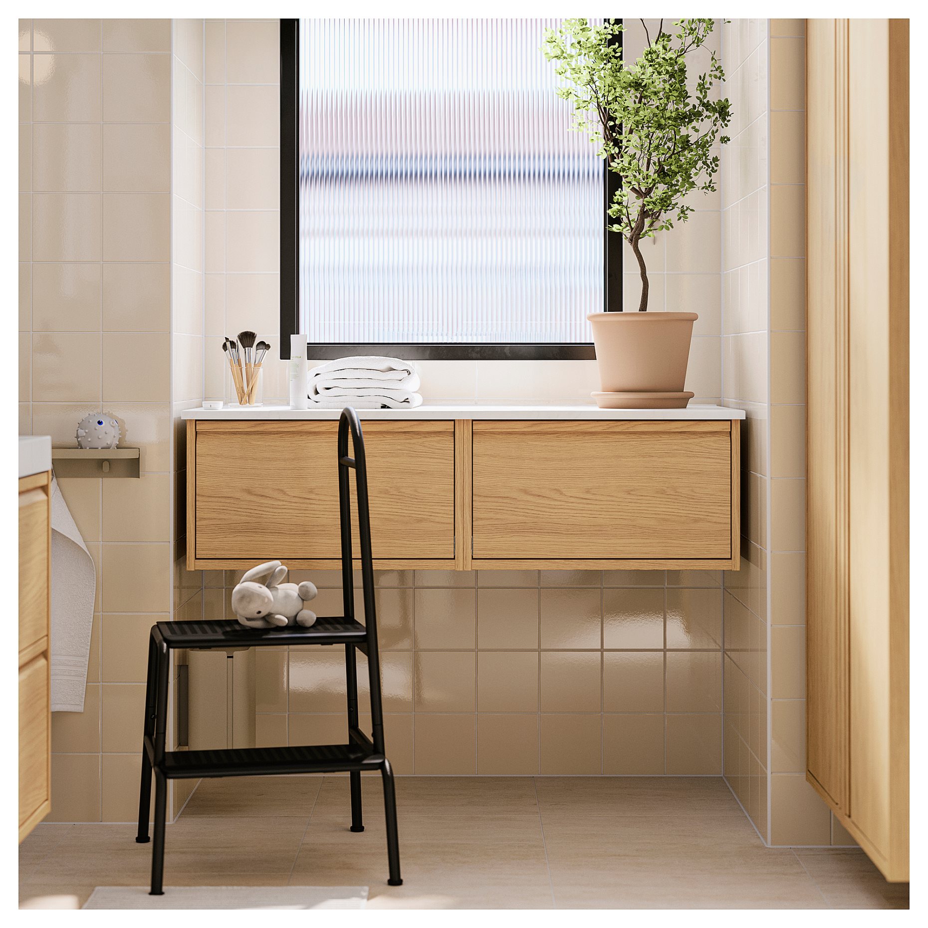 BÄSINGEN, step stool with handrail, 2-steps, 005.573.67