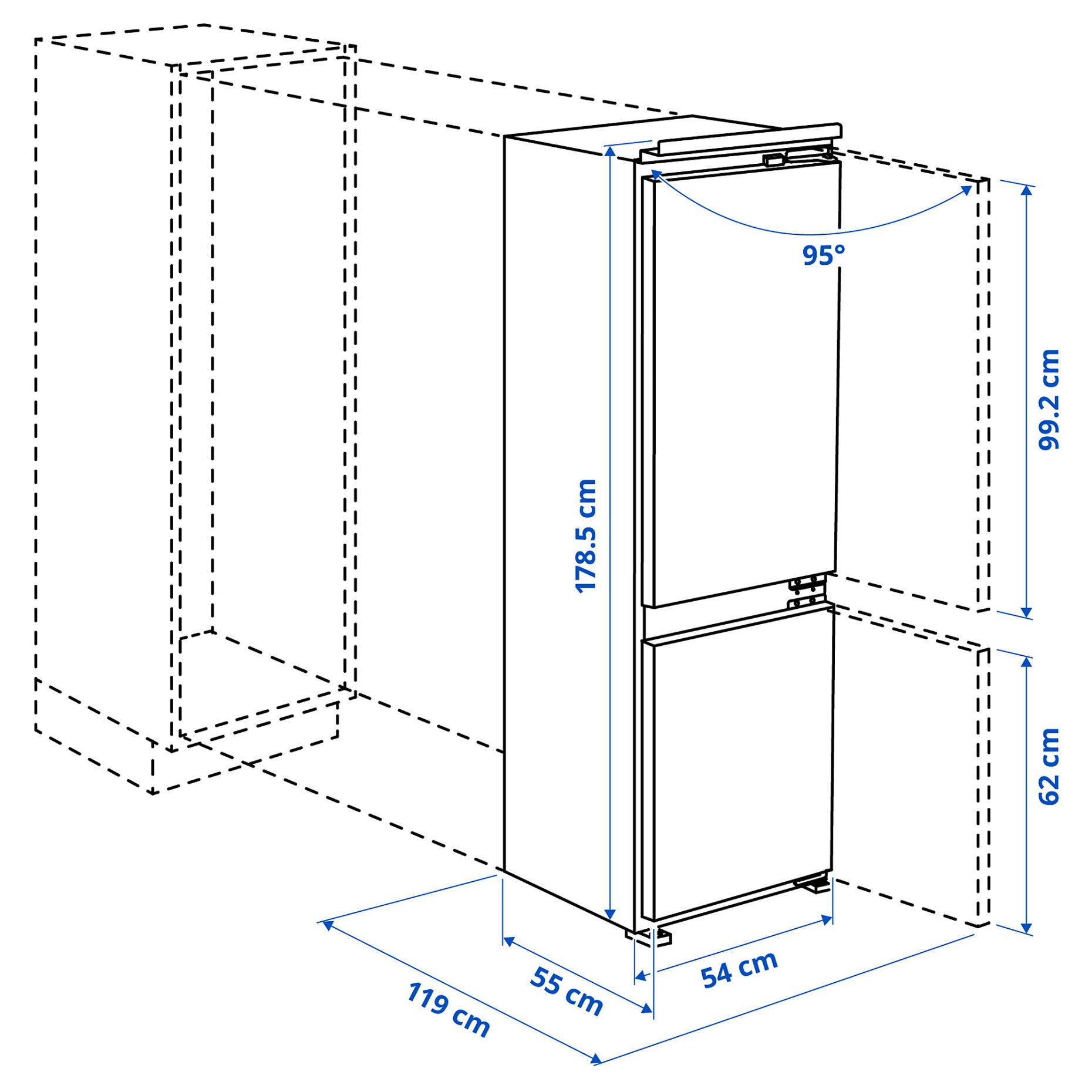 ÖVERNÄS, fridge/freezer/IKEA 700 integrated, 193/74 l, 005.730.46