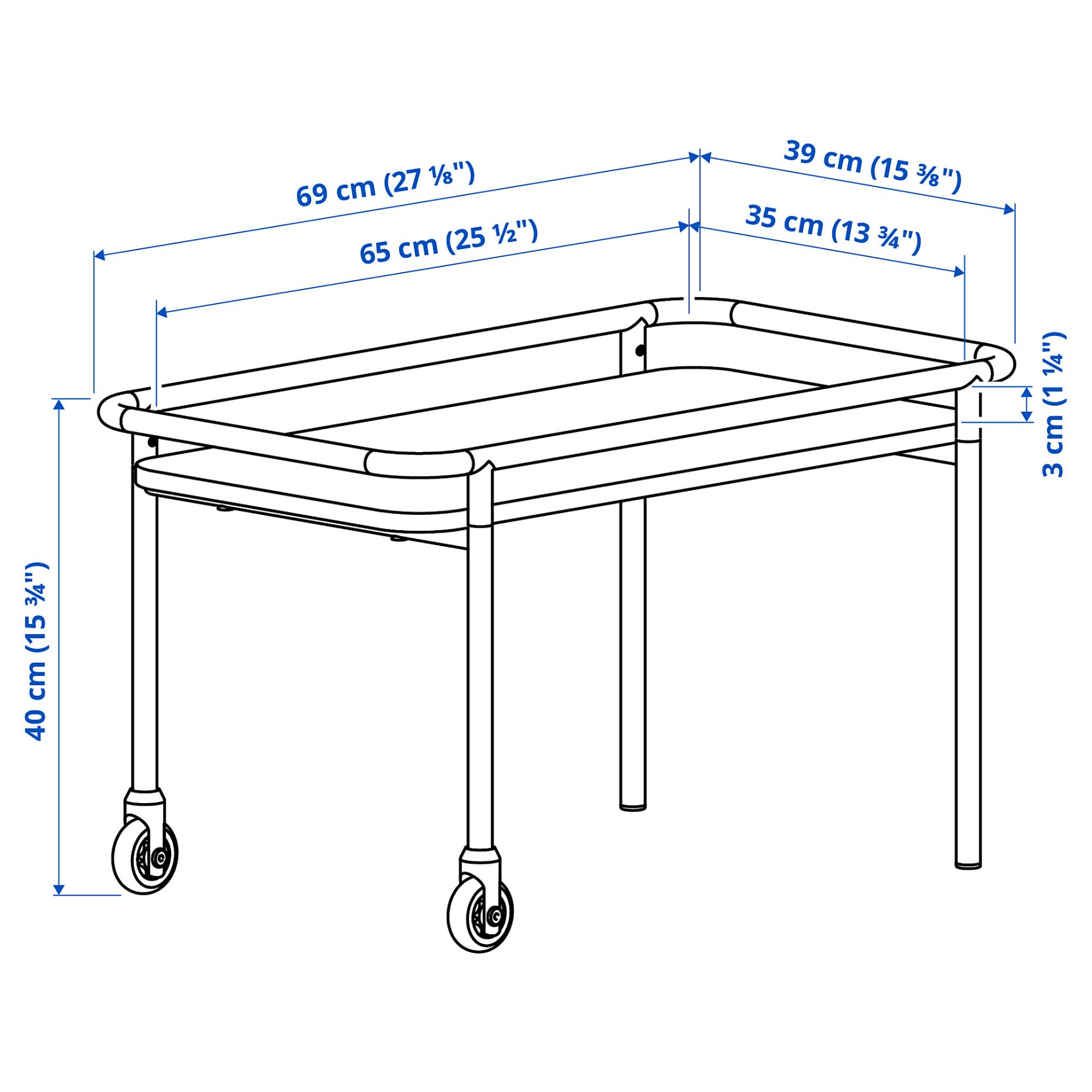 BRÄNNBOLL, side table on castors, 69x39 cm, 005.863.60