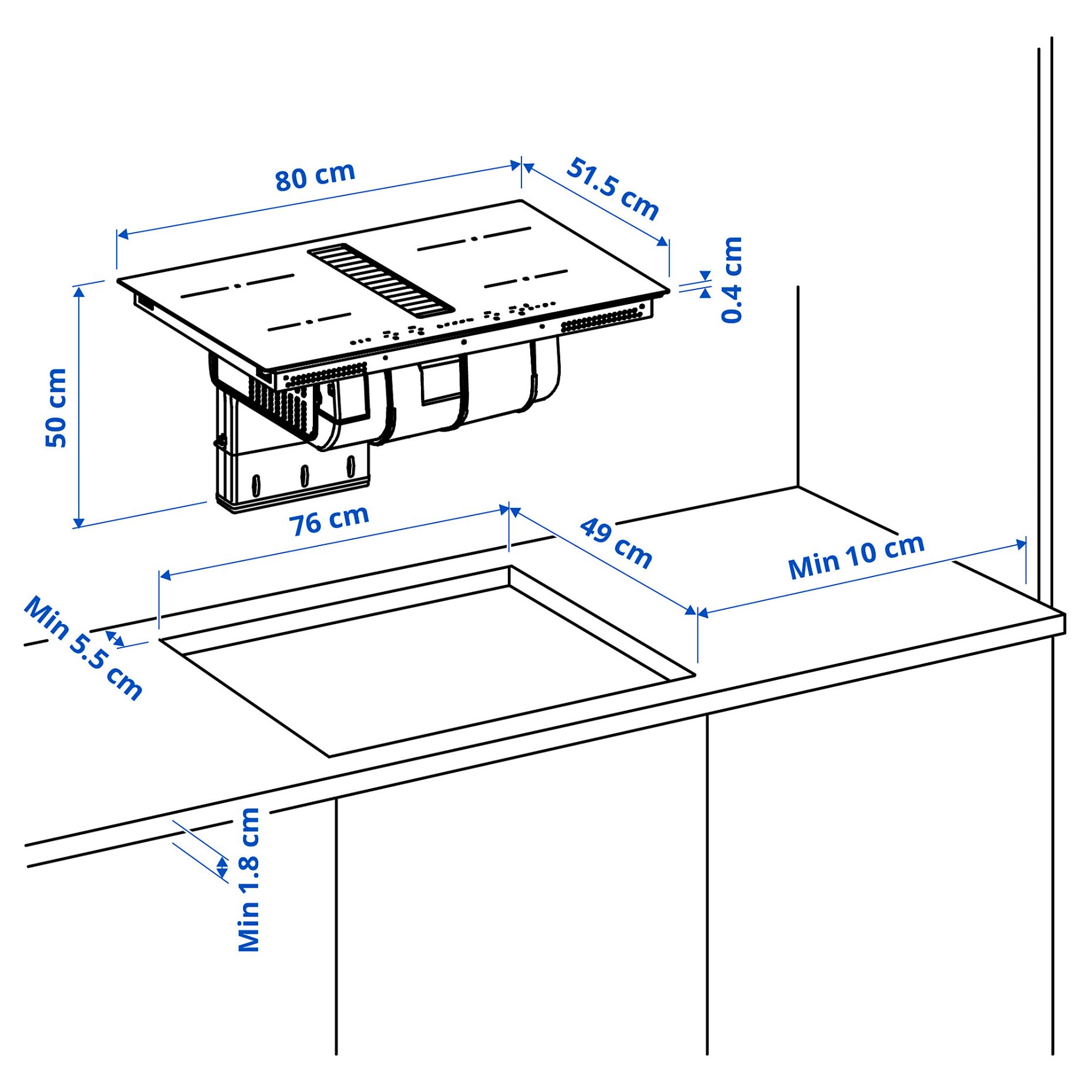 TÄCKNAN, induction hob/integrated extractor/IKEA 300, 80 cm, 006.072.87