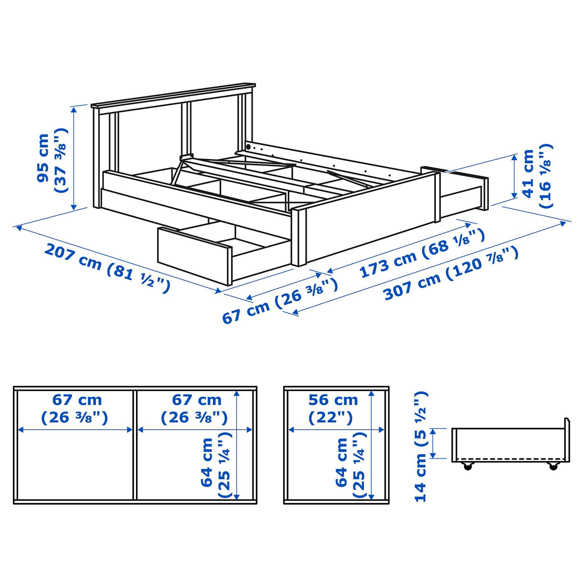 SONGESAND, bed frame with 4 storage boxes, 160X200 cm, 092.411.75