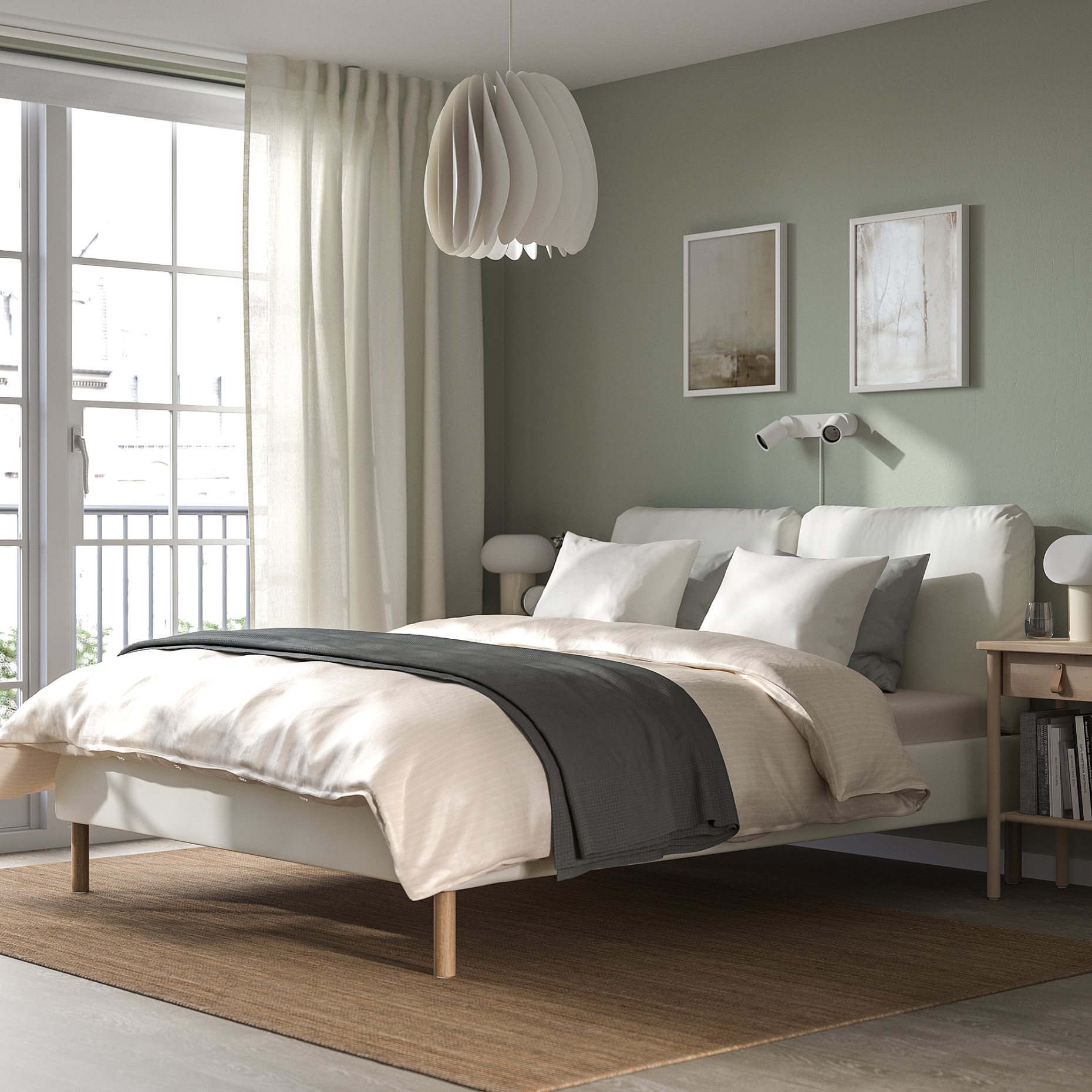 SAGESUND, κρεβάτι με επένδυση, 160x200 cm, 095.026.91