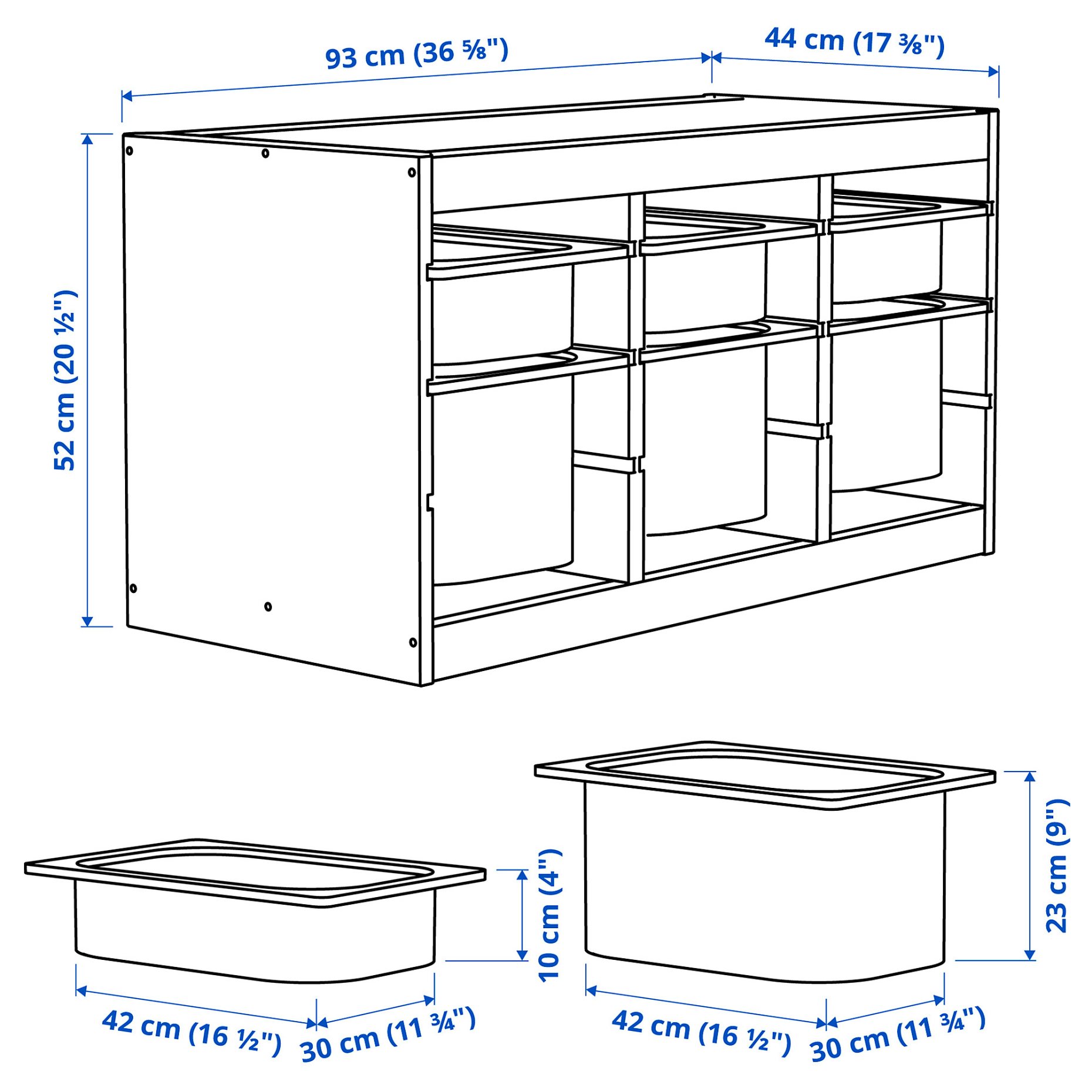 TROFAST, storage combination with boxes, 93x44x52 cm, 095.749.18