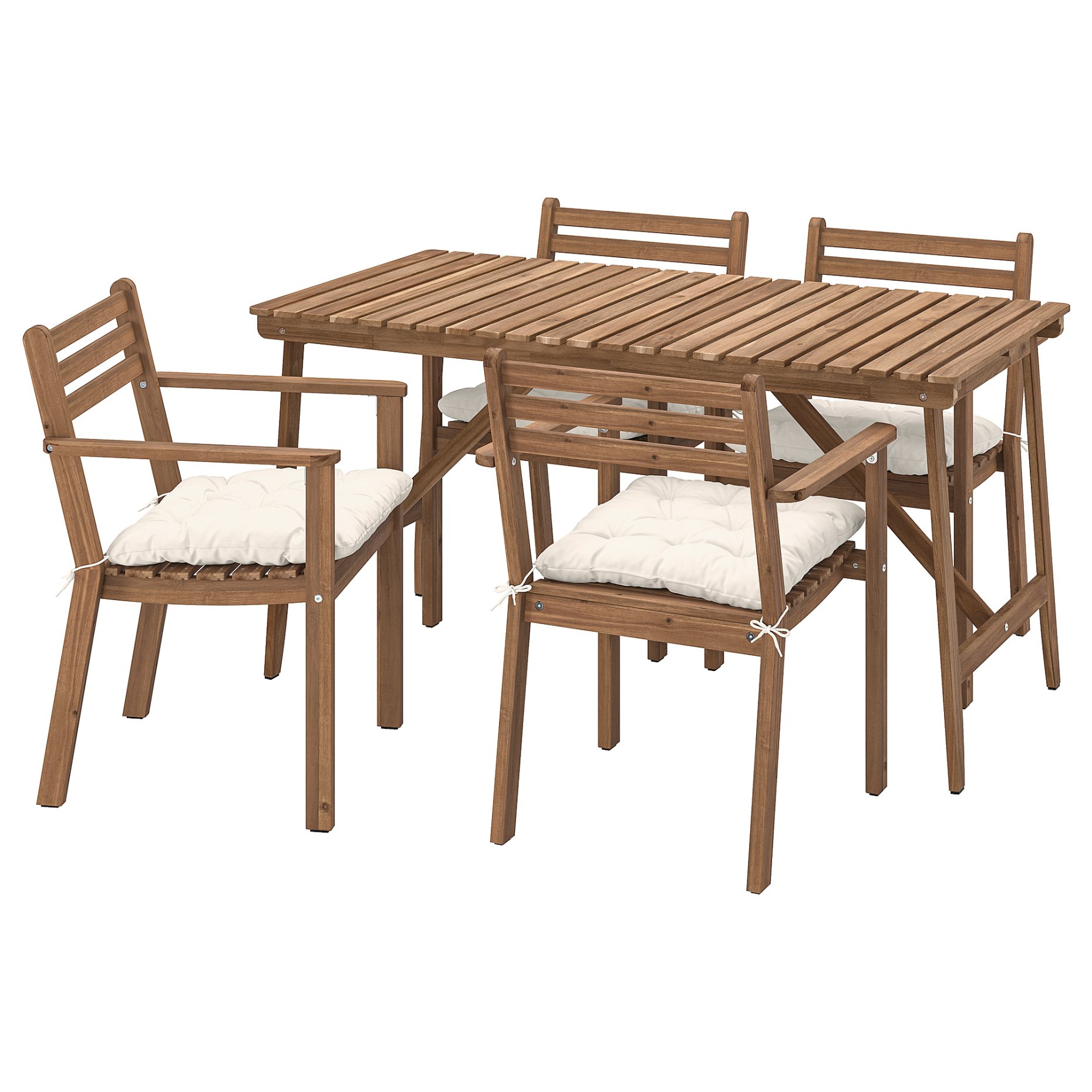 ASKHOLMEN, table and 4 chrairs with armrests/outdoor, 143x75 cm, 095.782.52