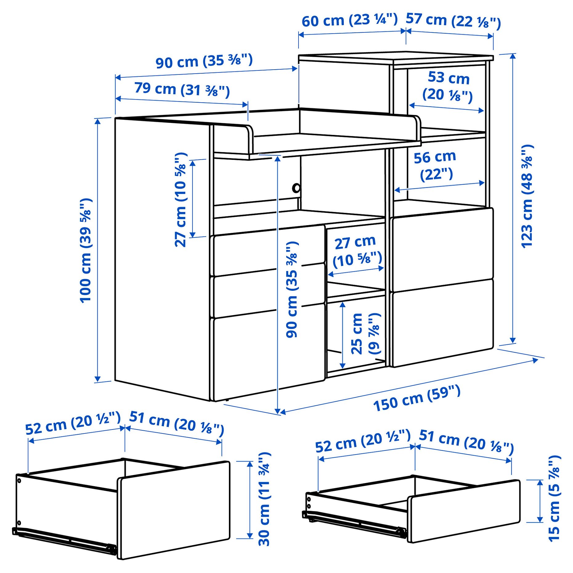 SMASTAD/PLATSA, changing table with bookcase, 150x79x123 cm, 095.836.11