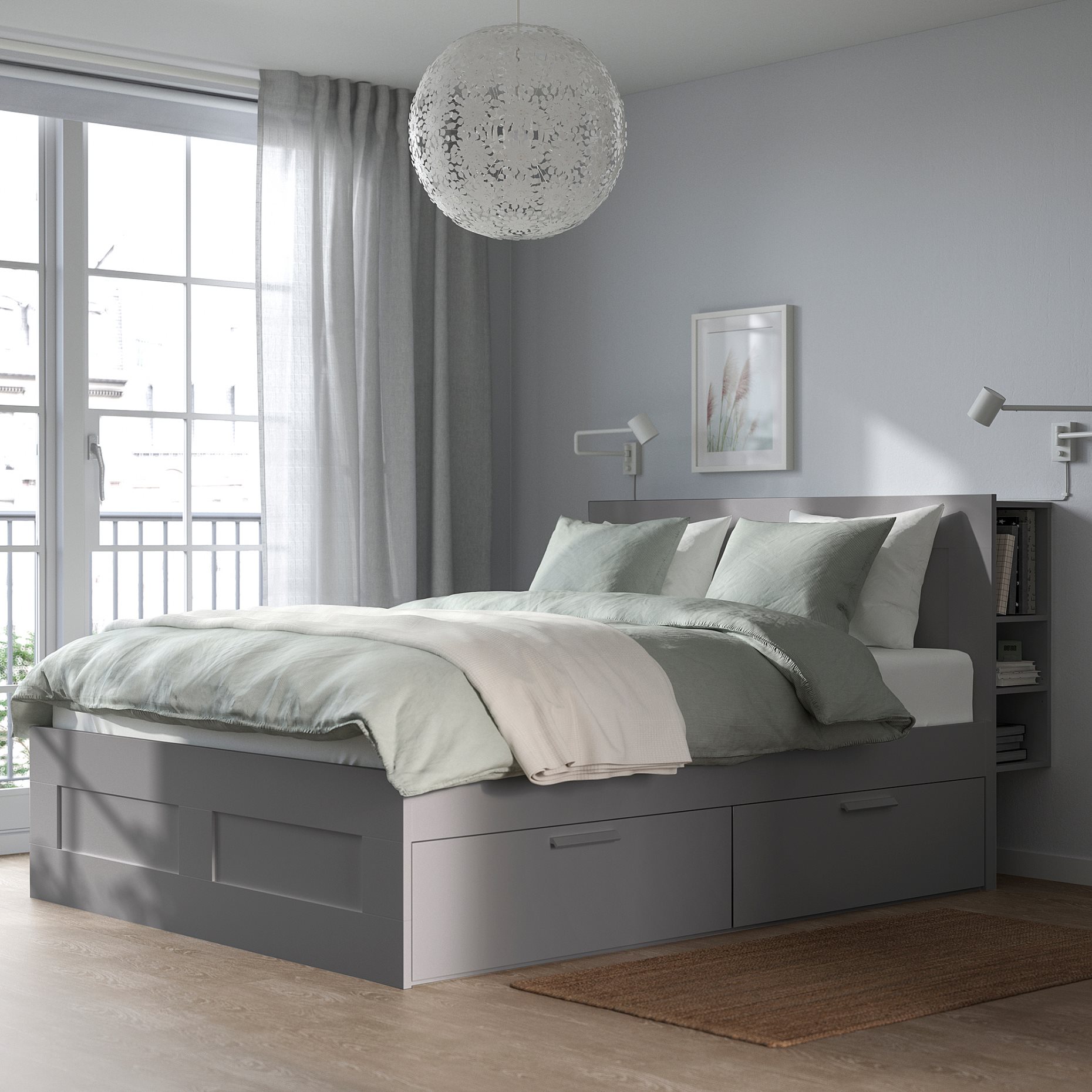 BRIMNES, bed frame with storage and headboard, 160x200 cm, 095.900.27