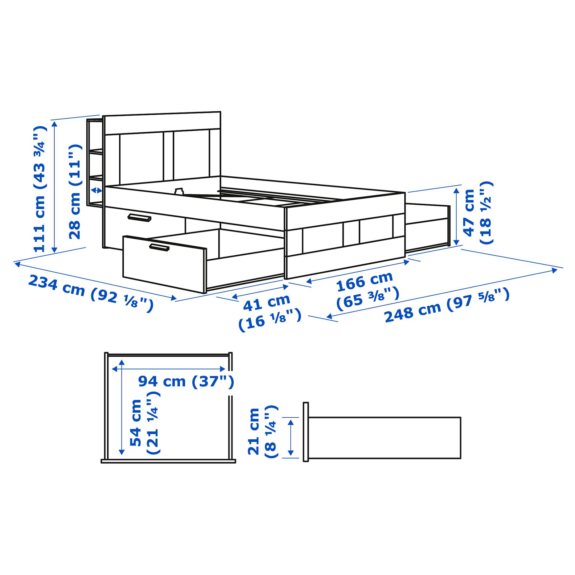 BRIMNES, bed frame with storage and headboard, 160x200 cm, 095.900.27