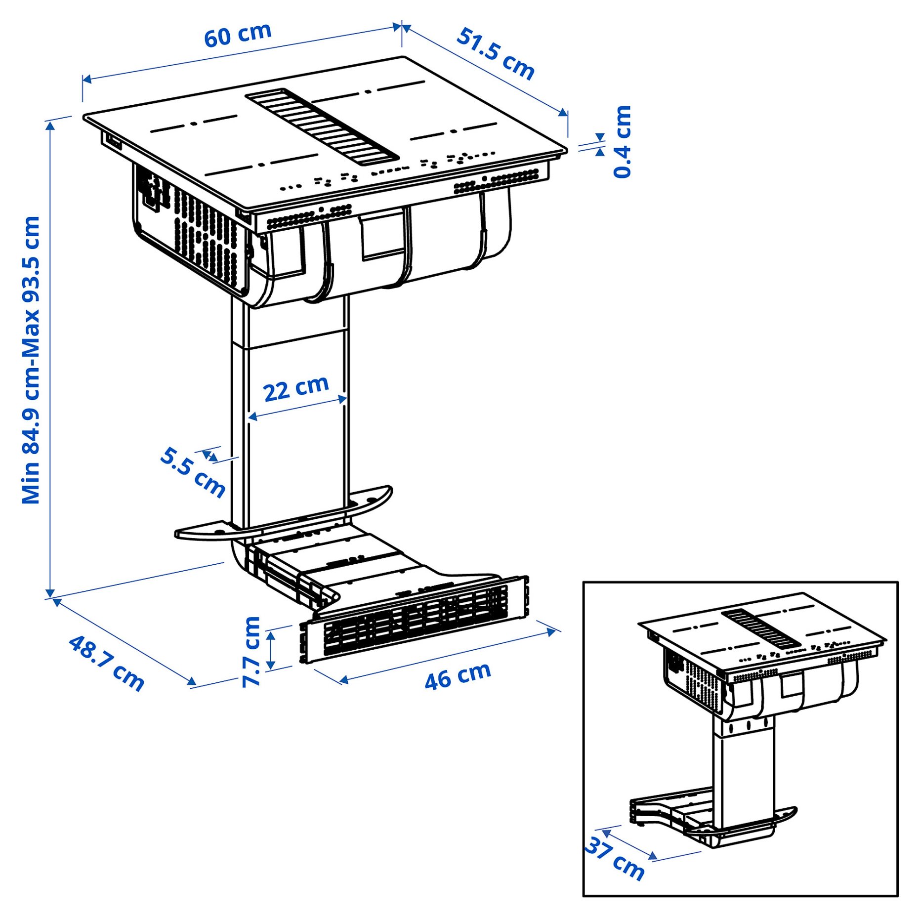 TÄCKNAN, επαγωγική εστία με ενσωματωμένο απορροφητήρα και κιτ ανακύκλωσης αέρα/IKEA 300, 60 cm, 096.124.68