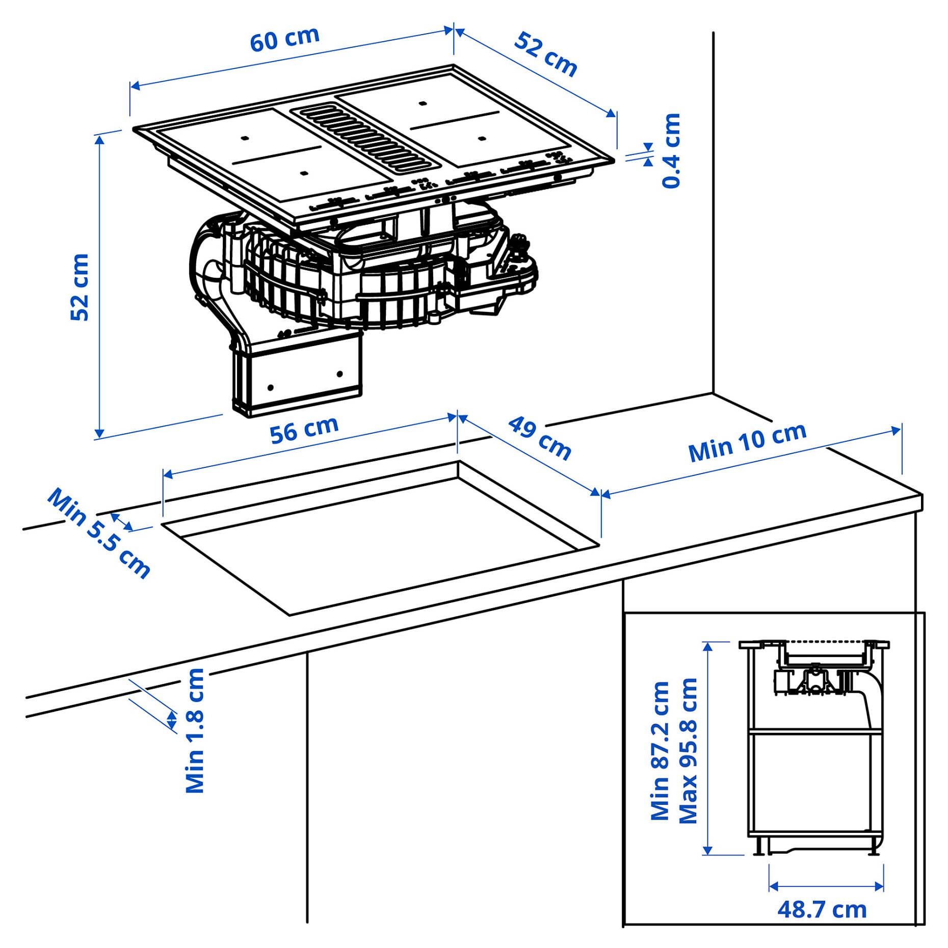 TÄCKNAN, induction hob/interior extractor with recirculation kit/IKEA 500, 60 cm, 096.125.00