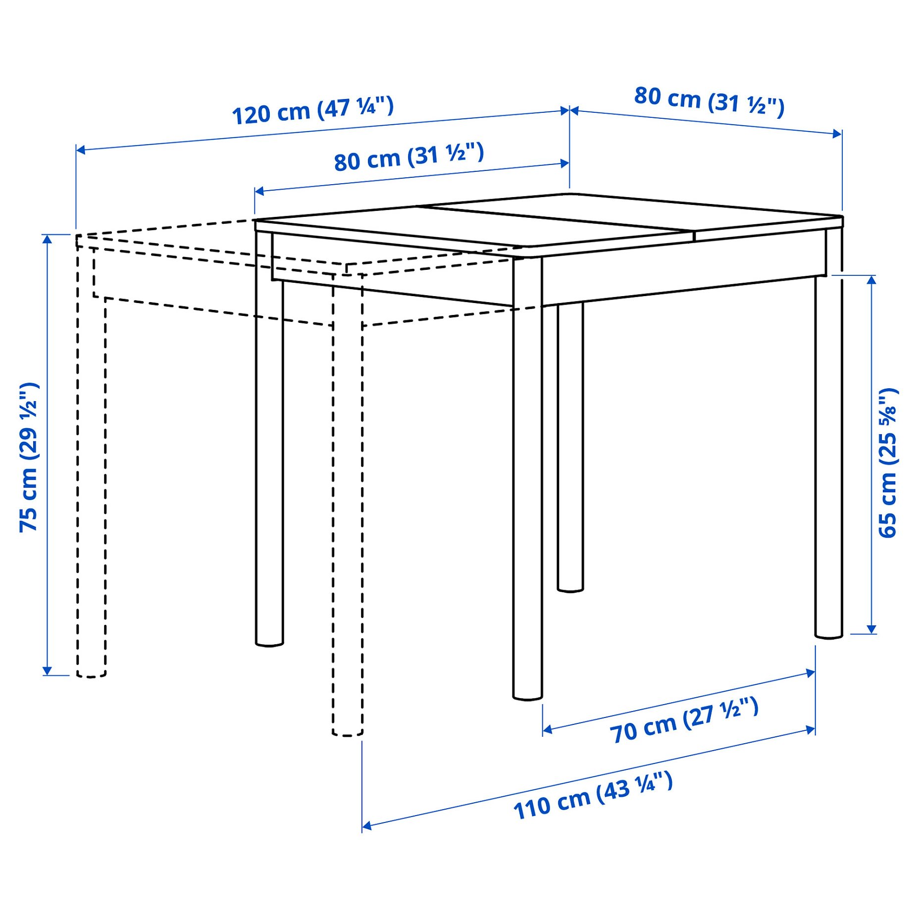 TONSTAD, extendable table, 80/120x70 cm, 105.625.04