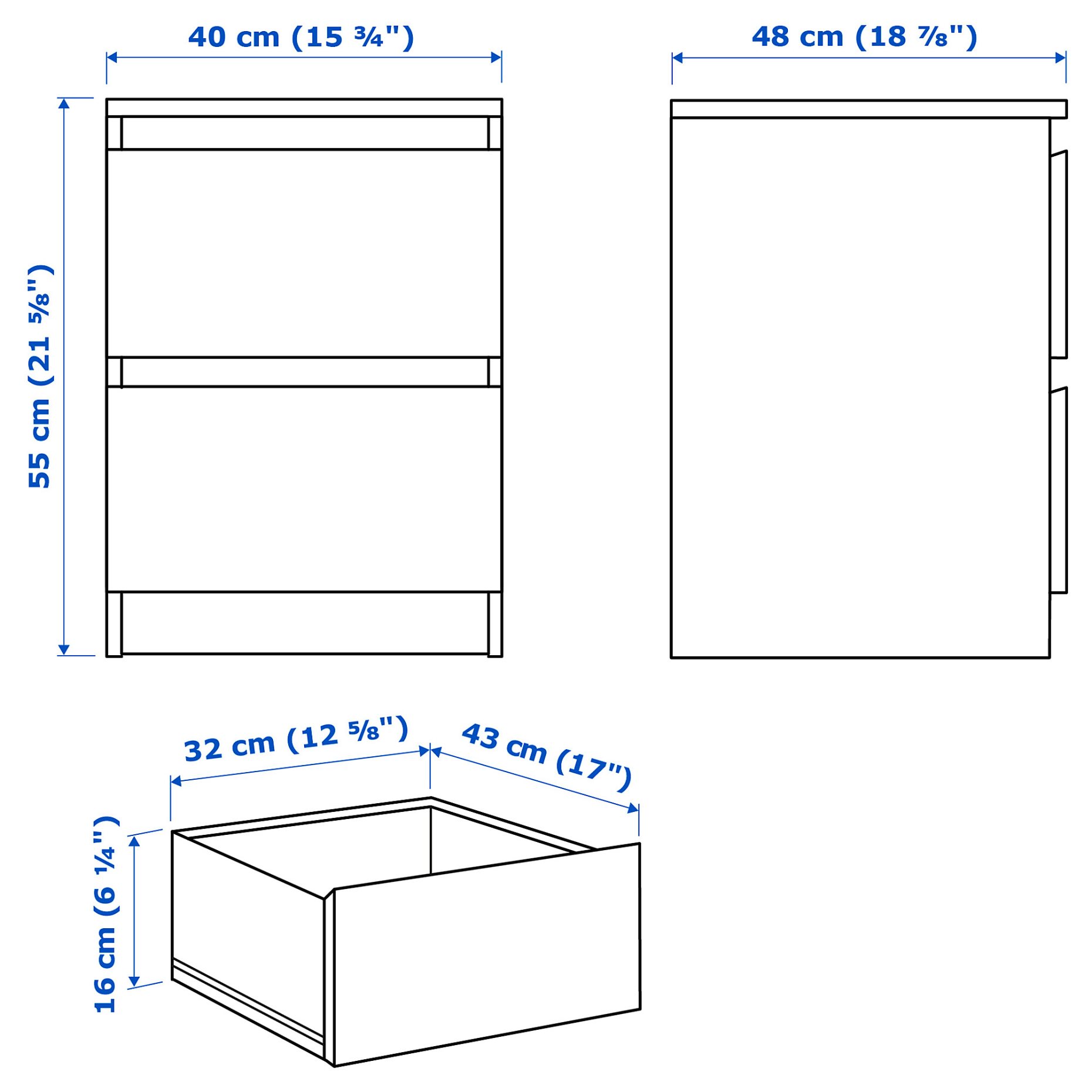 MALM, συρταριέρα με 2 συρτάρια, 40x55 cm, 105.690.77