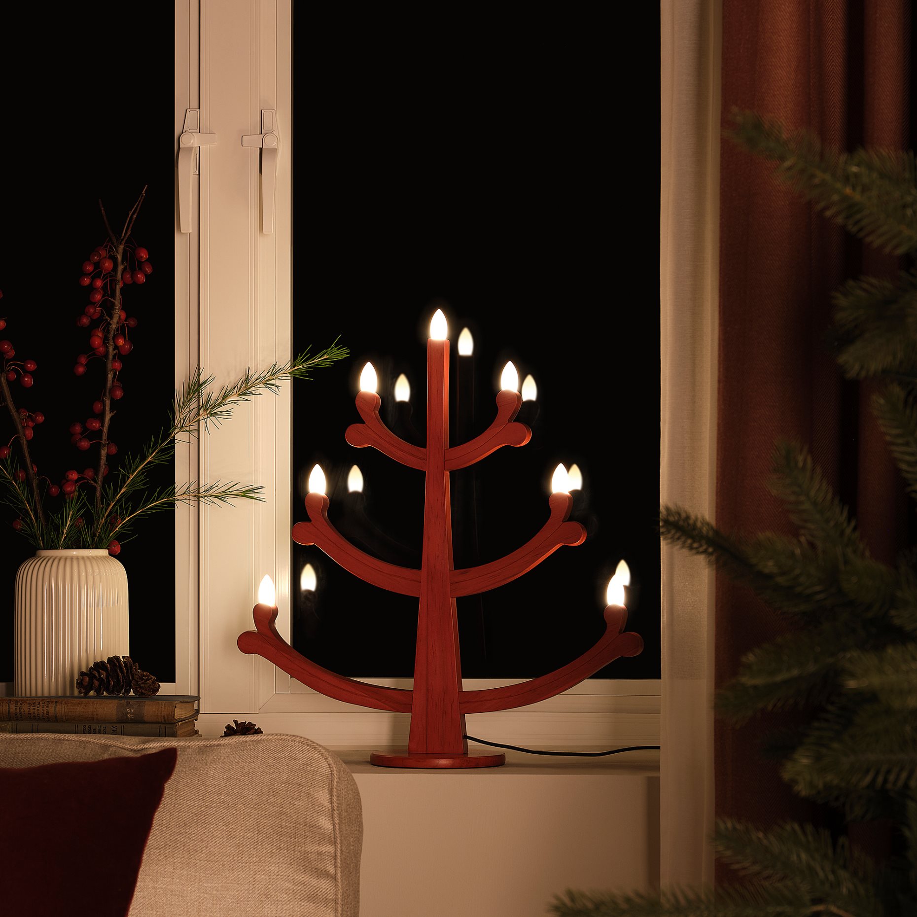 STRÅLA, 7-armed candelabra with built-in LED light source, 47 cm, 105.824.46