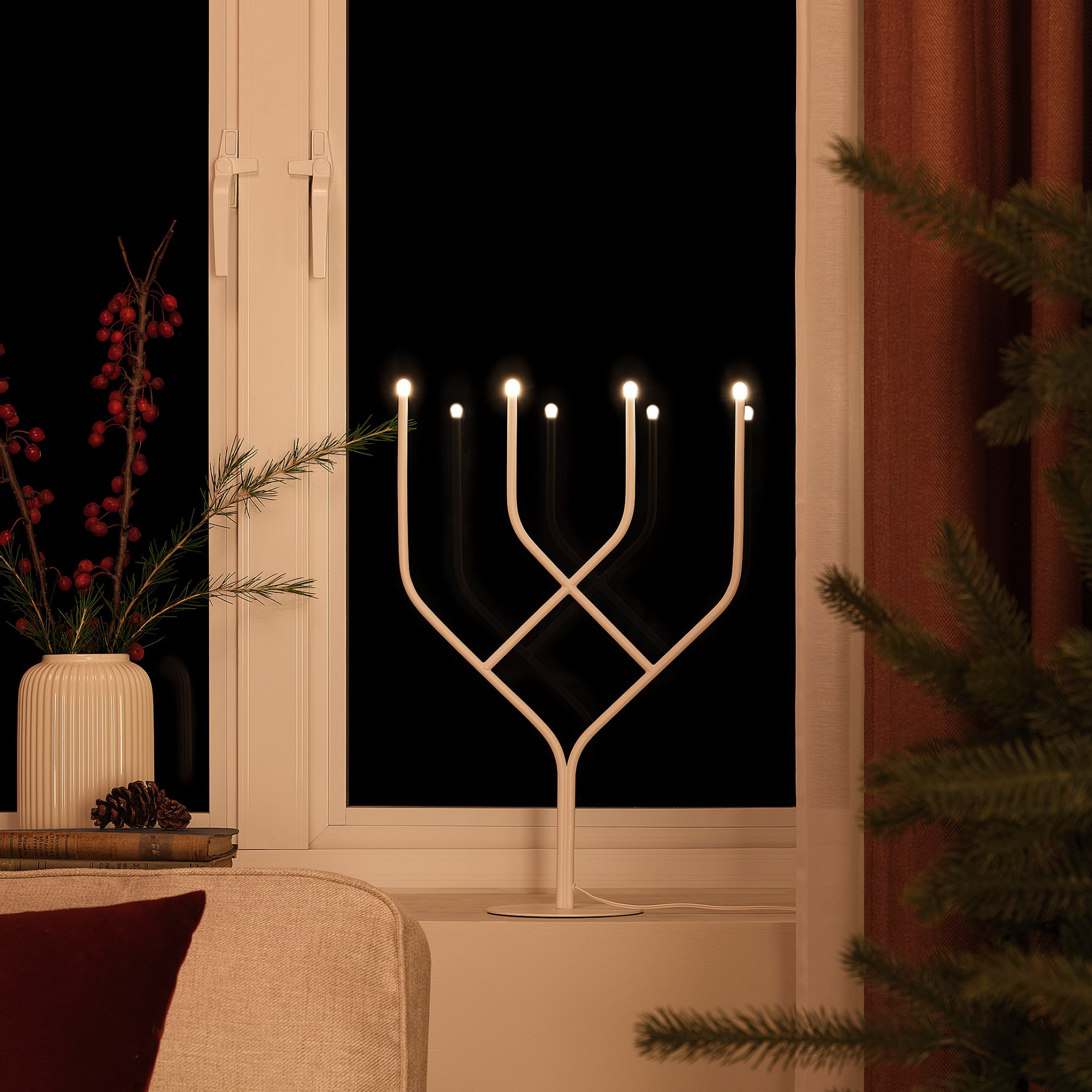 FRÖJDA, 4-armed candelabra with built-in LED light source, 46 cm, 105.824.70