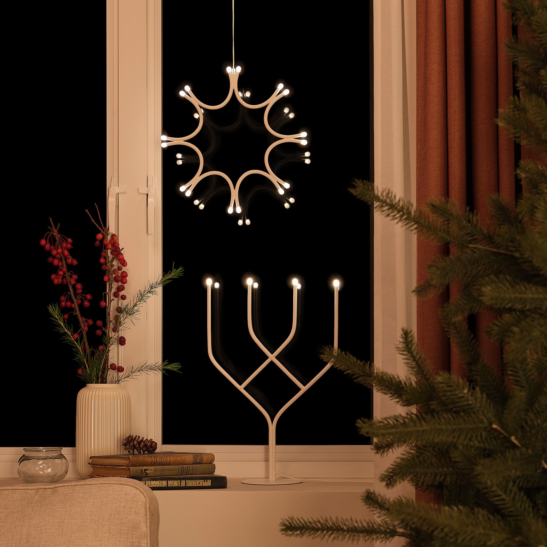 FRÖJDA, 4-armed candelabra with built-in LED light source, 46 cm, 105.824.70