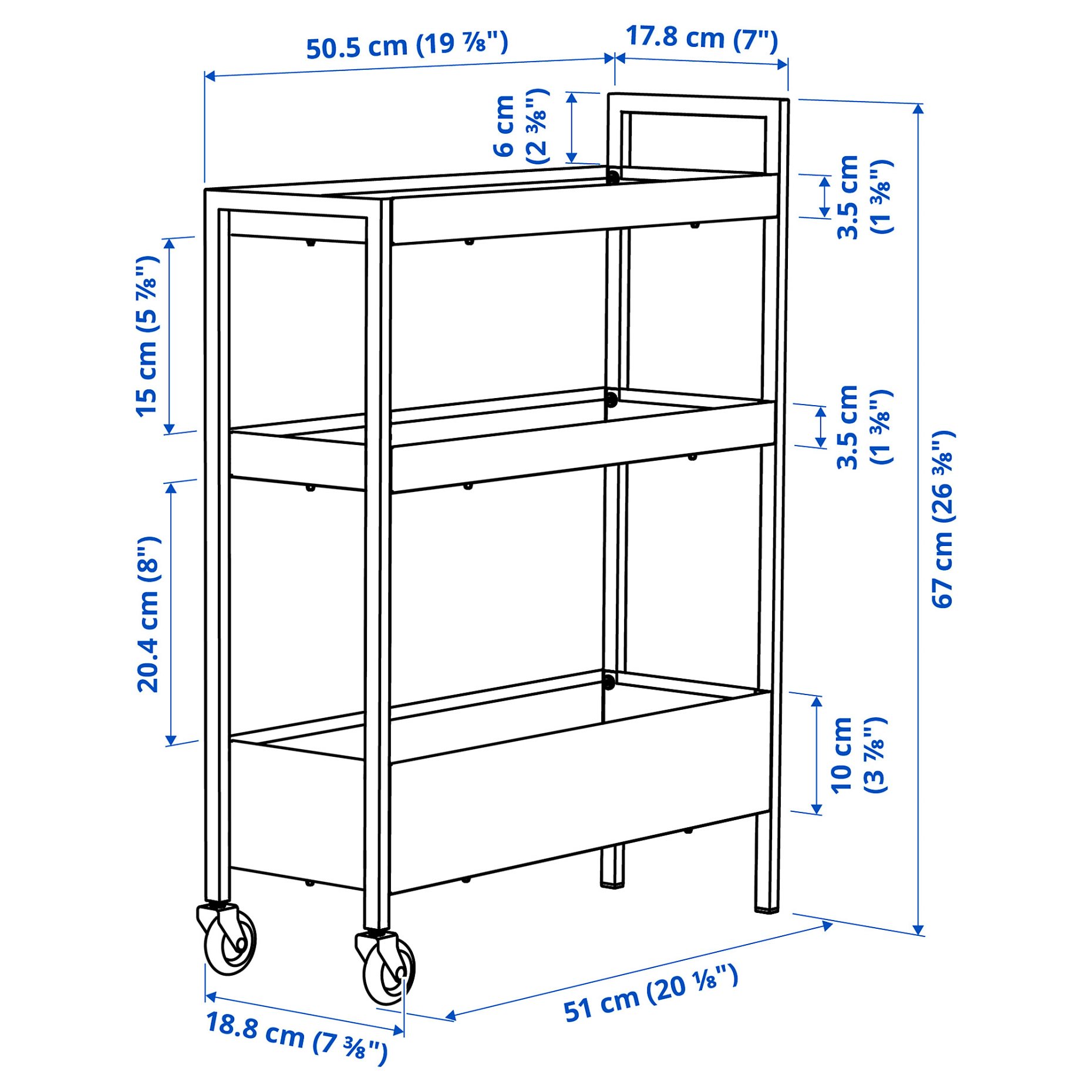 NISSAFORS, trolley, 50.5x19x67 cm, 106.029.82