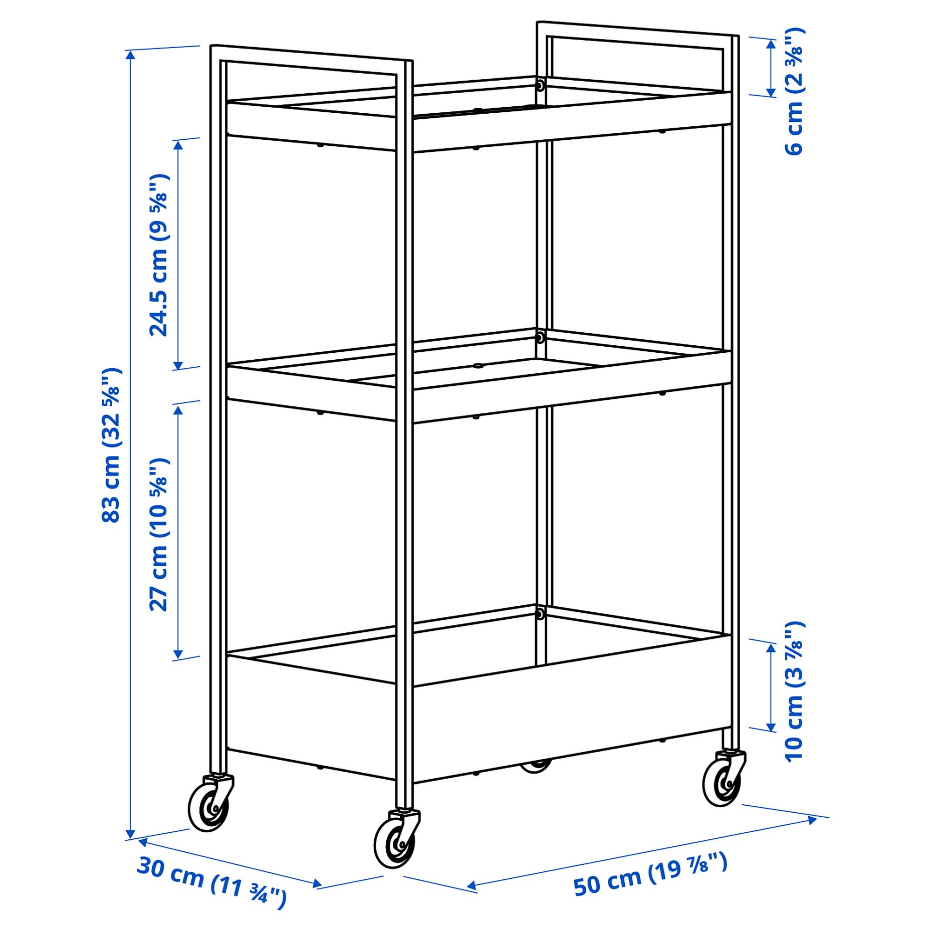 NISSAFORS, trolley, 50.5x30x83 cm, 106.067.82