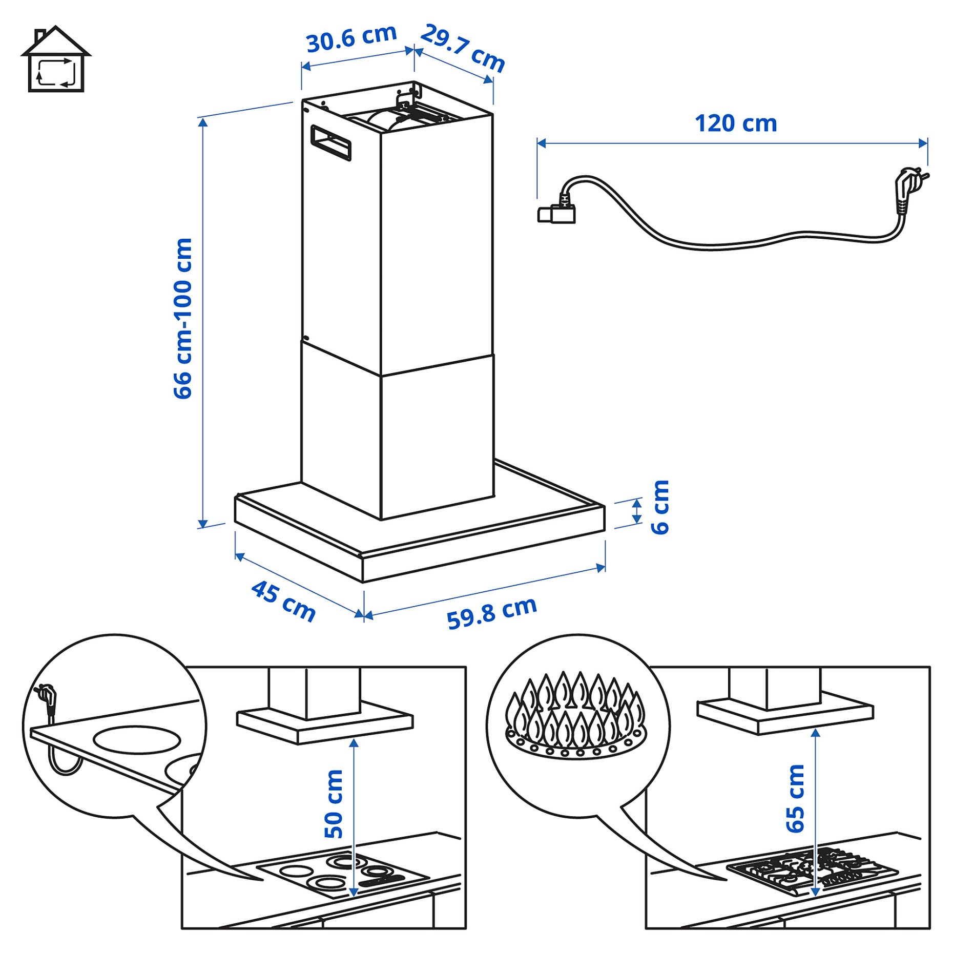 wall mounted extractor hood/IKEA 300, 60 cm, 106.092.24
