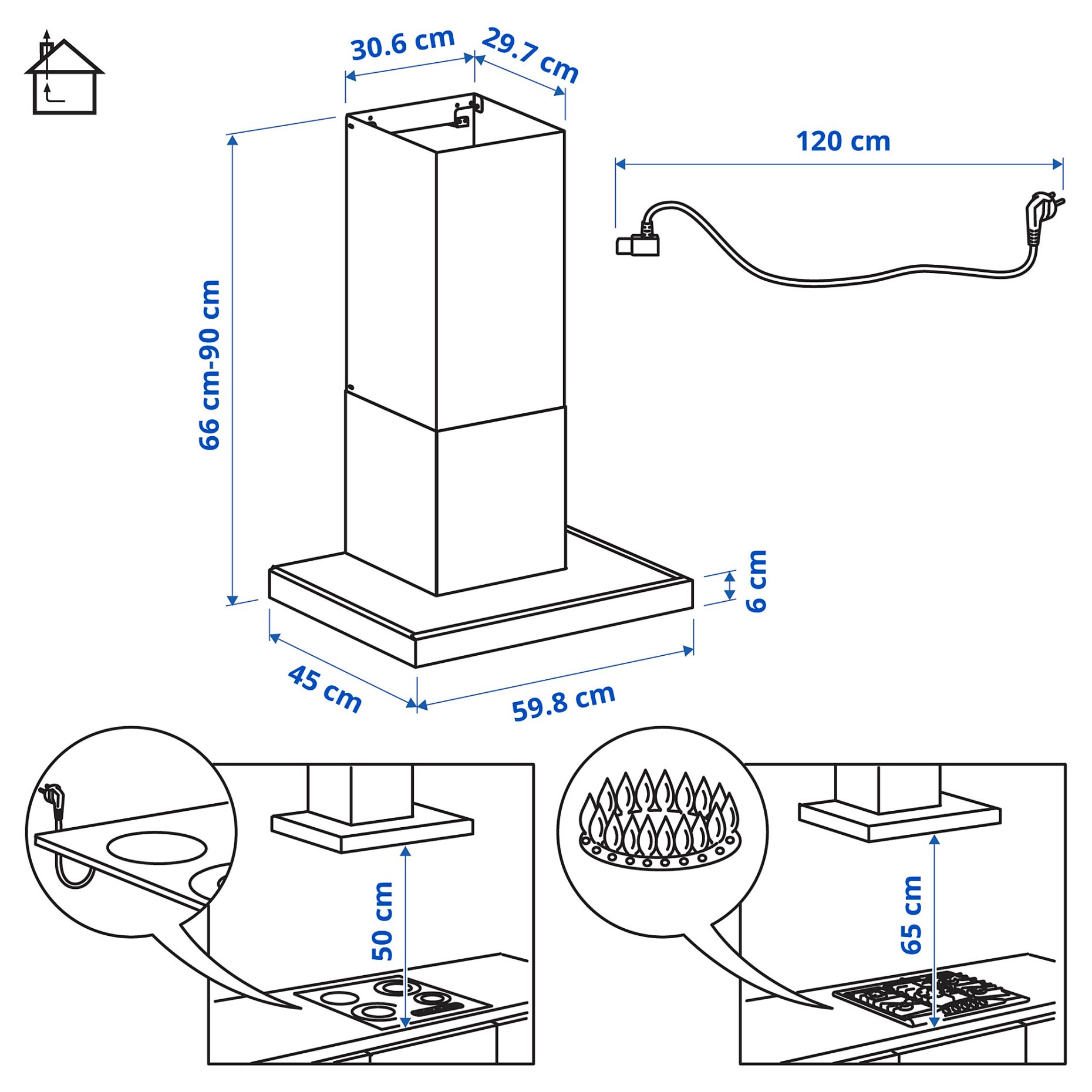 wall mounted extractor hood/IKEA 300, 60 cm, 106.092.24