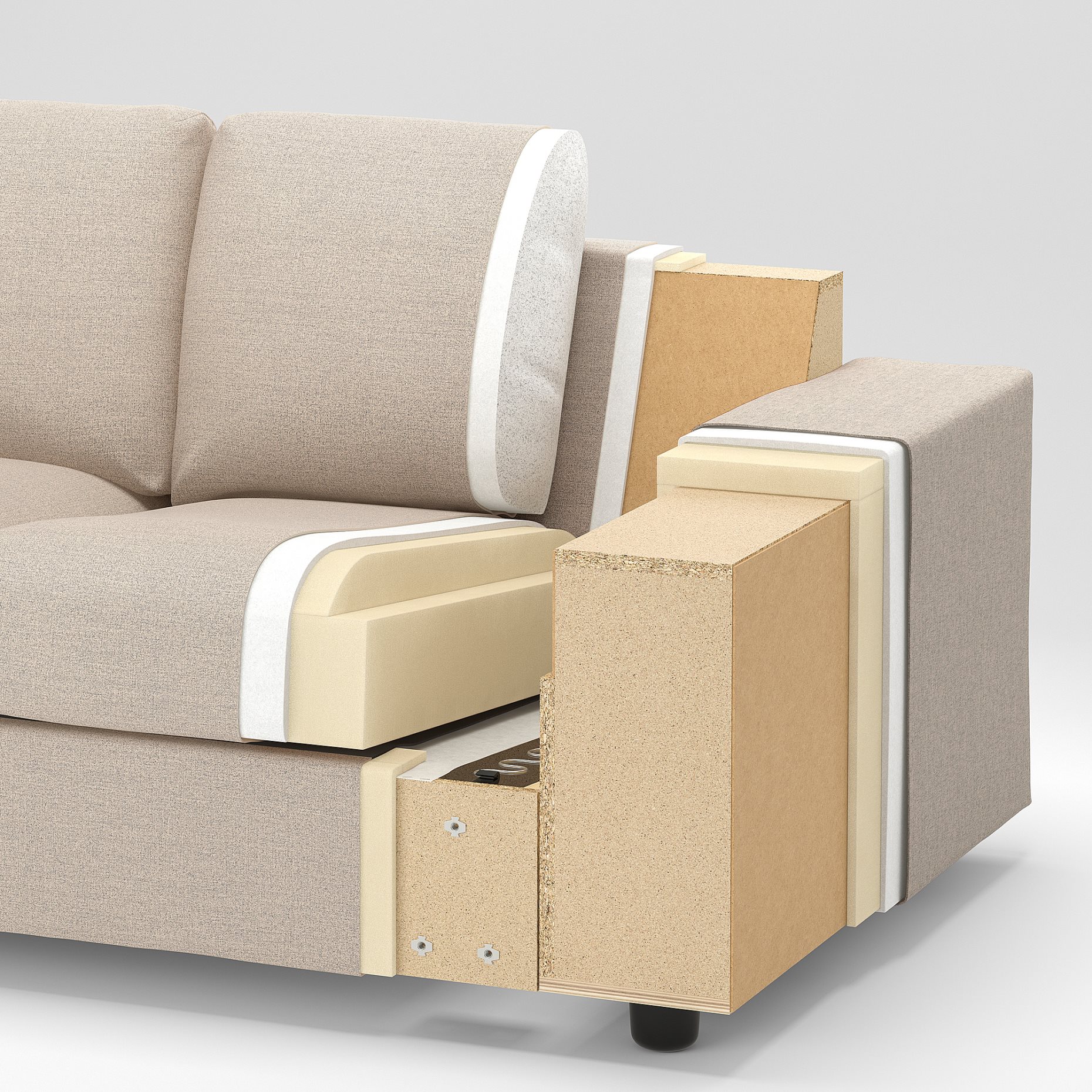 VIMLE, γωνιακός καναπές, 5θέσεων με σεζλόνγκ με πλατιά μπράτσα, 194.018.18
