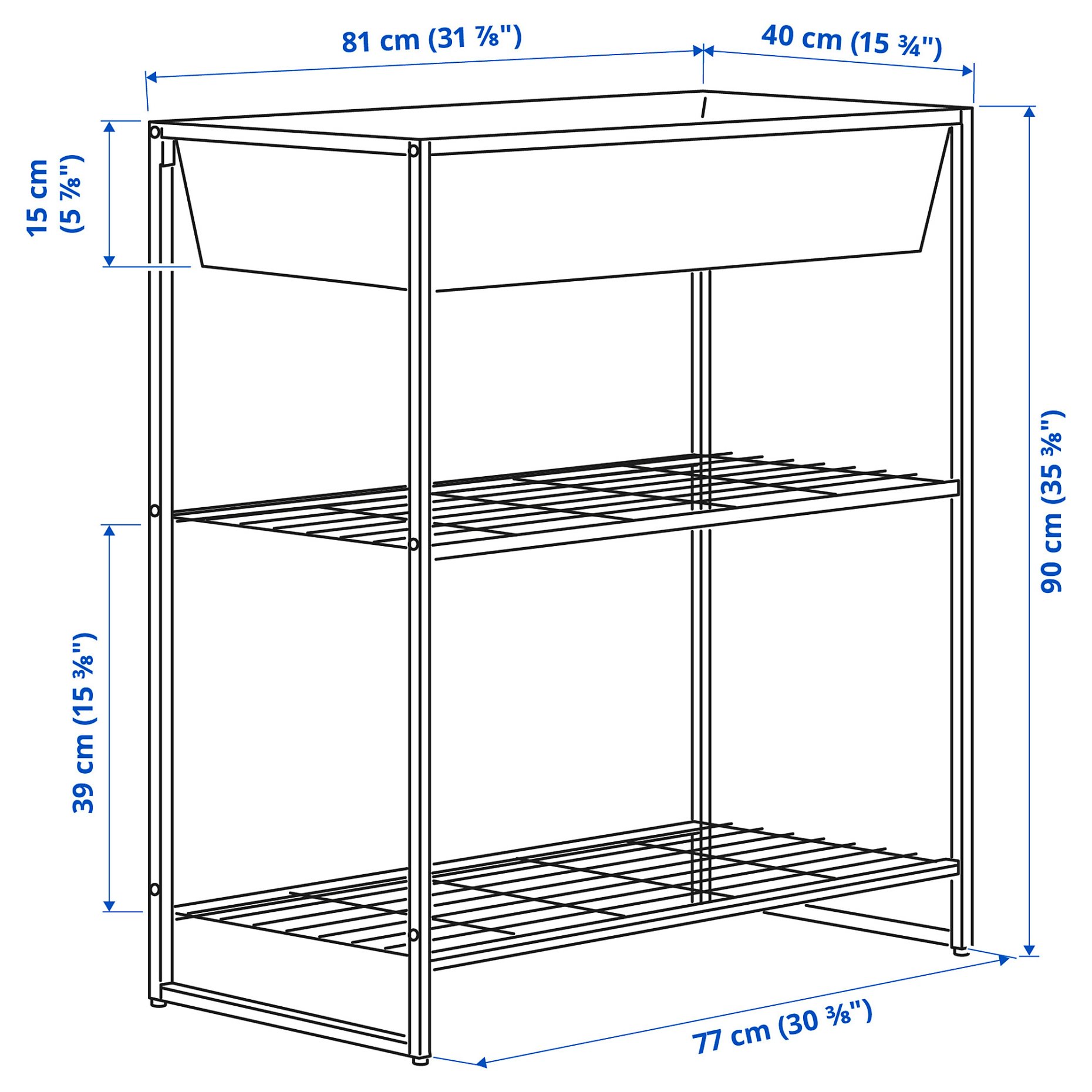 JOSTEIN, shelving unit with container/in/outdoor/wire, 81x40x90 cm, 194.371.91